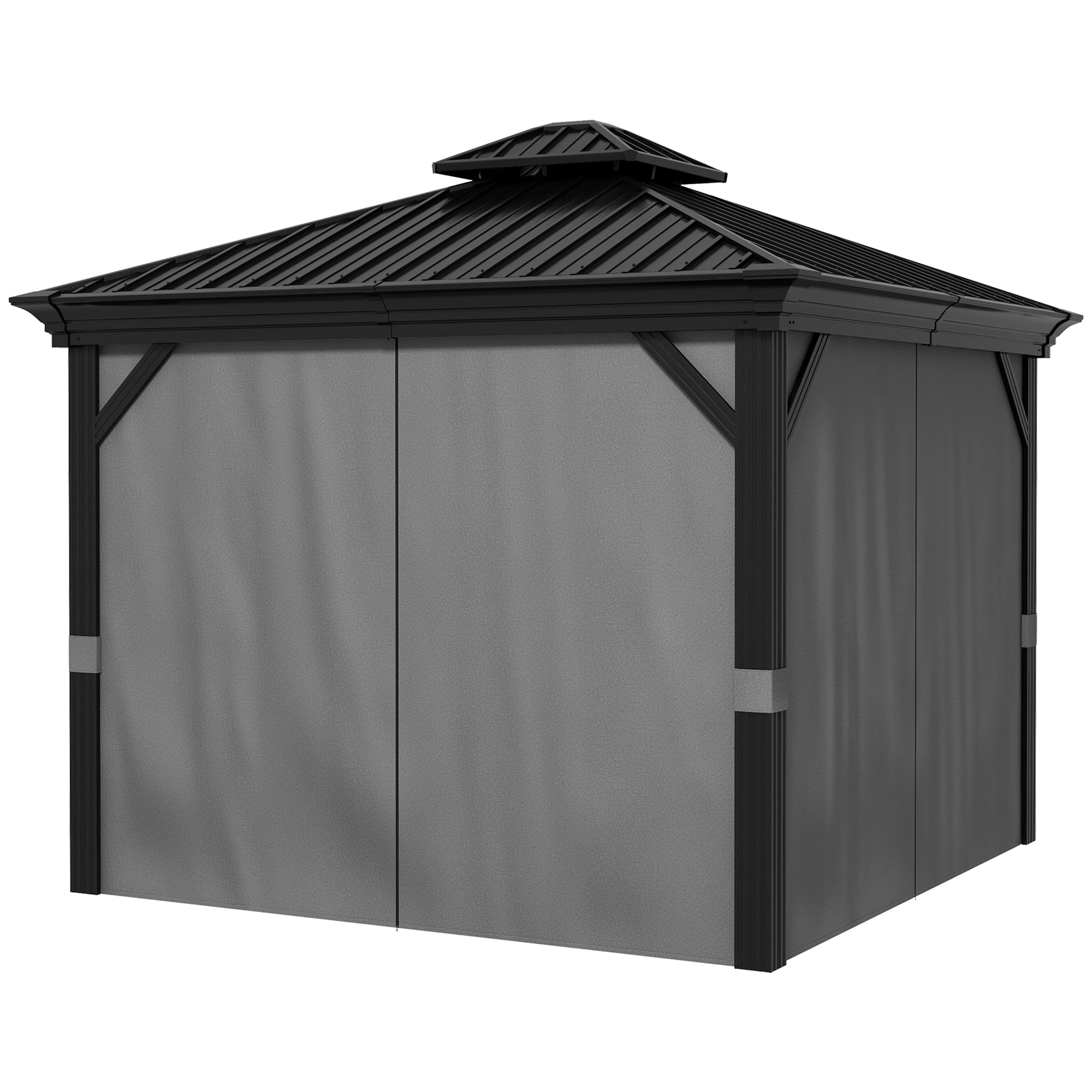 Metal Hardtop Gazebo with Curtains & Mesh Netting
