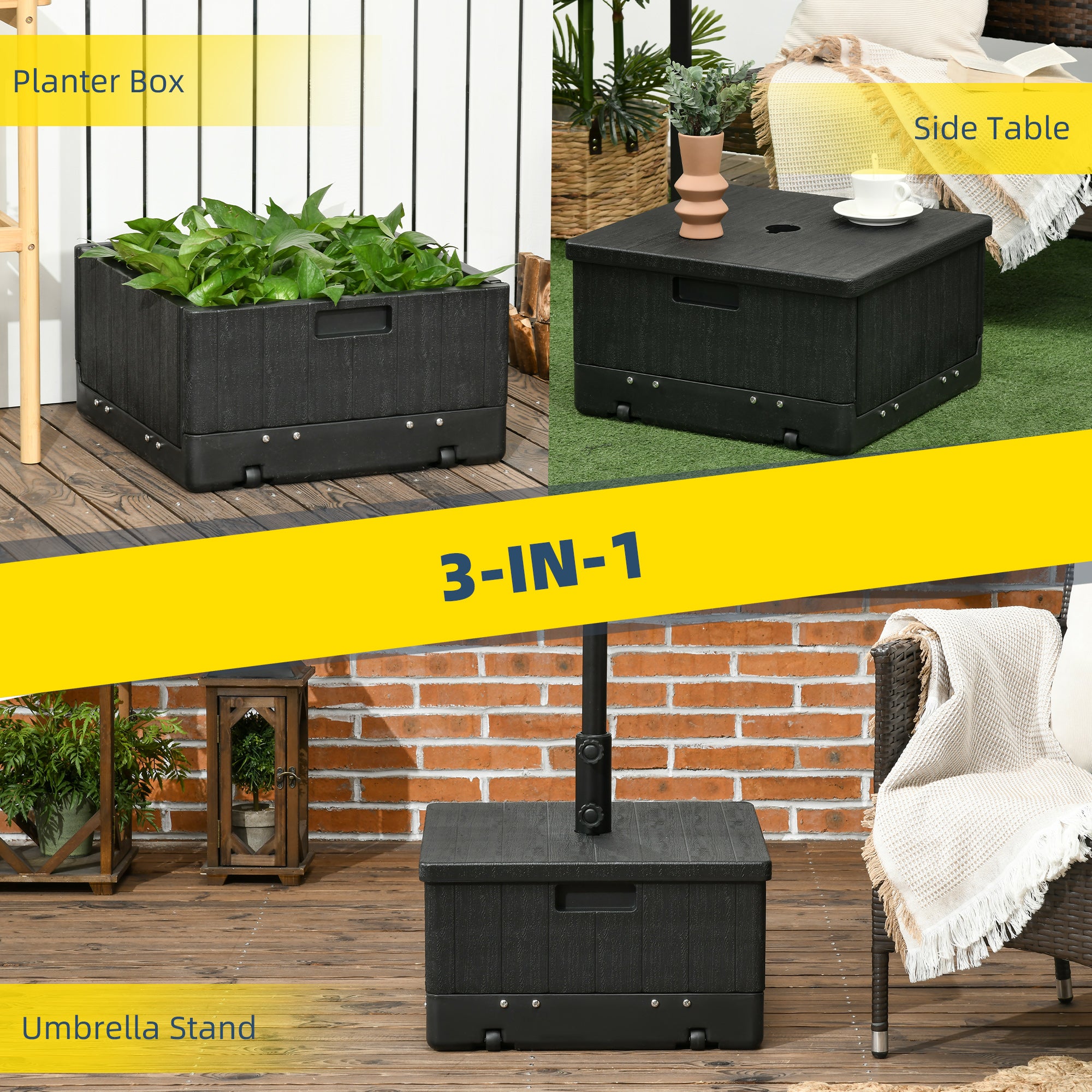 Fillable Patio Umbrella Base with Adjustable Table Tray – Heavy-Duty Outdoor Umbrella Stand with Wheels – Fits 1.5"/1.9" Poles