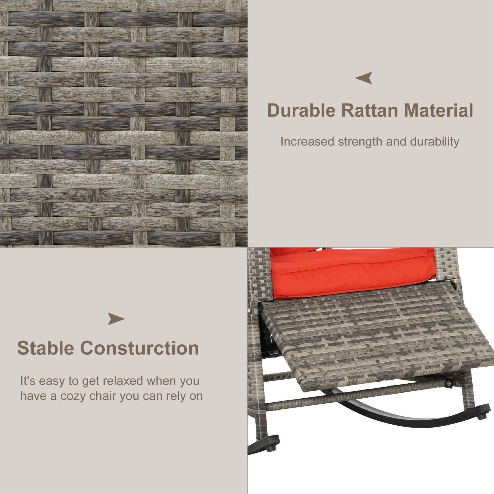 Outdoor Reclining Rattan Rocking Chair with Cushions – Adjustable Footrest, All-Weather PE Wicker