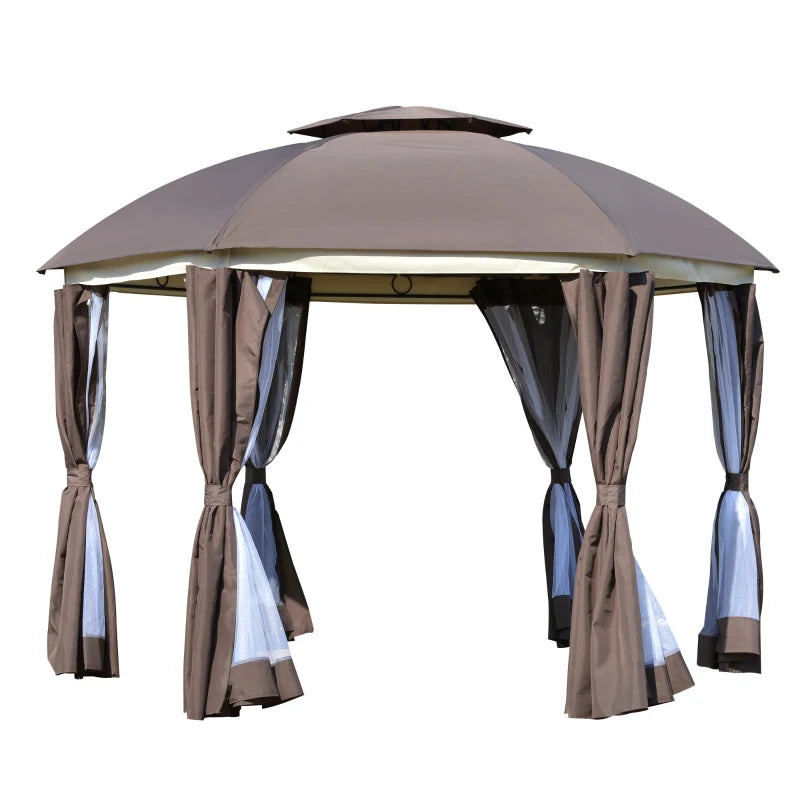 12 ft. Hexagonal Gazebo with Double Roof, Mesh Netting &amp; Privacy Curtains – Outdoor Patio Canopy for Events &amp; Entertaining