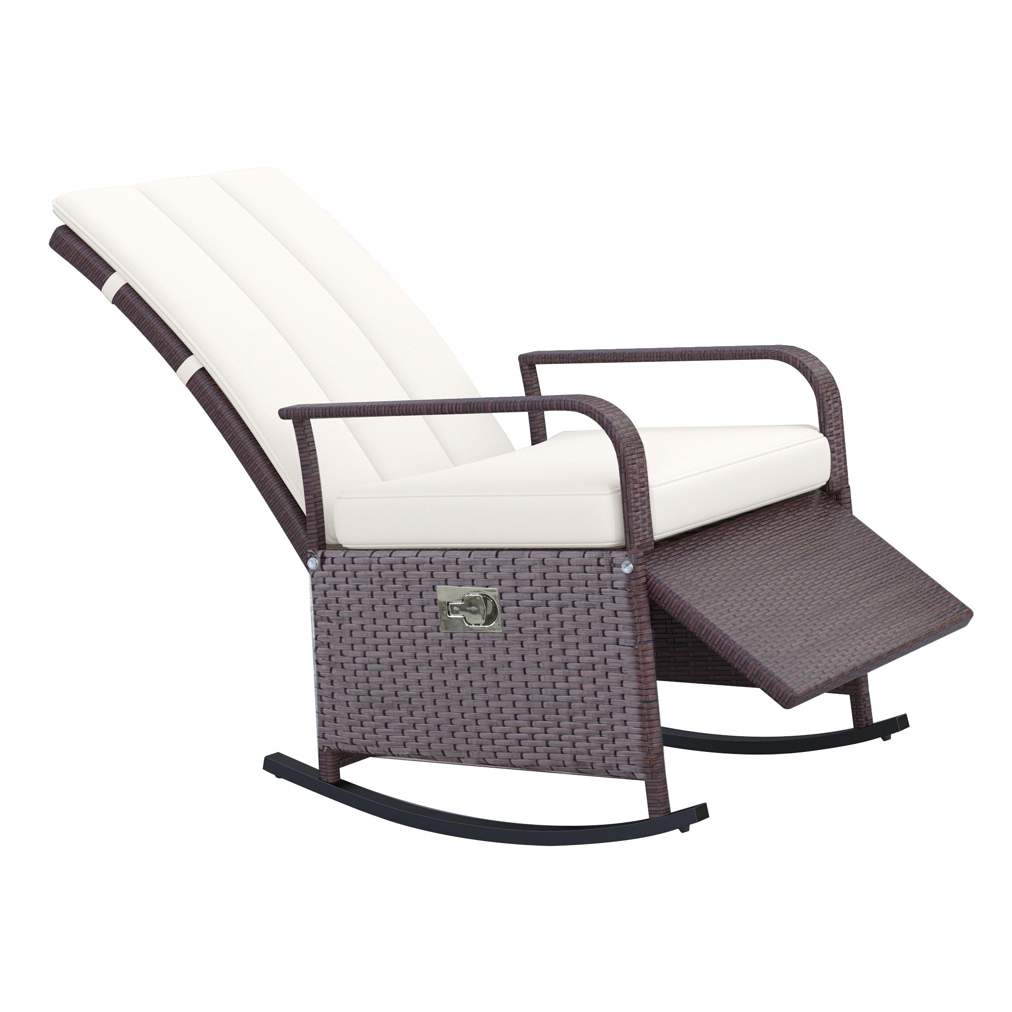 Outdoor Reclining Rattan Rocking Chair with Cushions – Adjustable Footrest, All-Weather PE Wicker