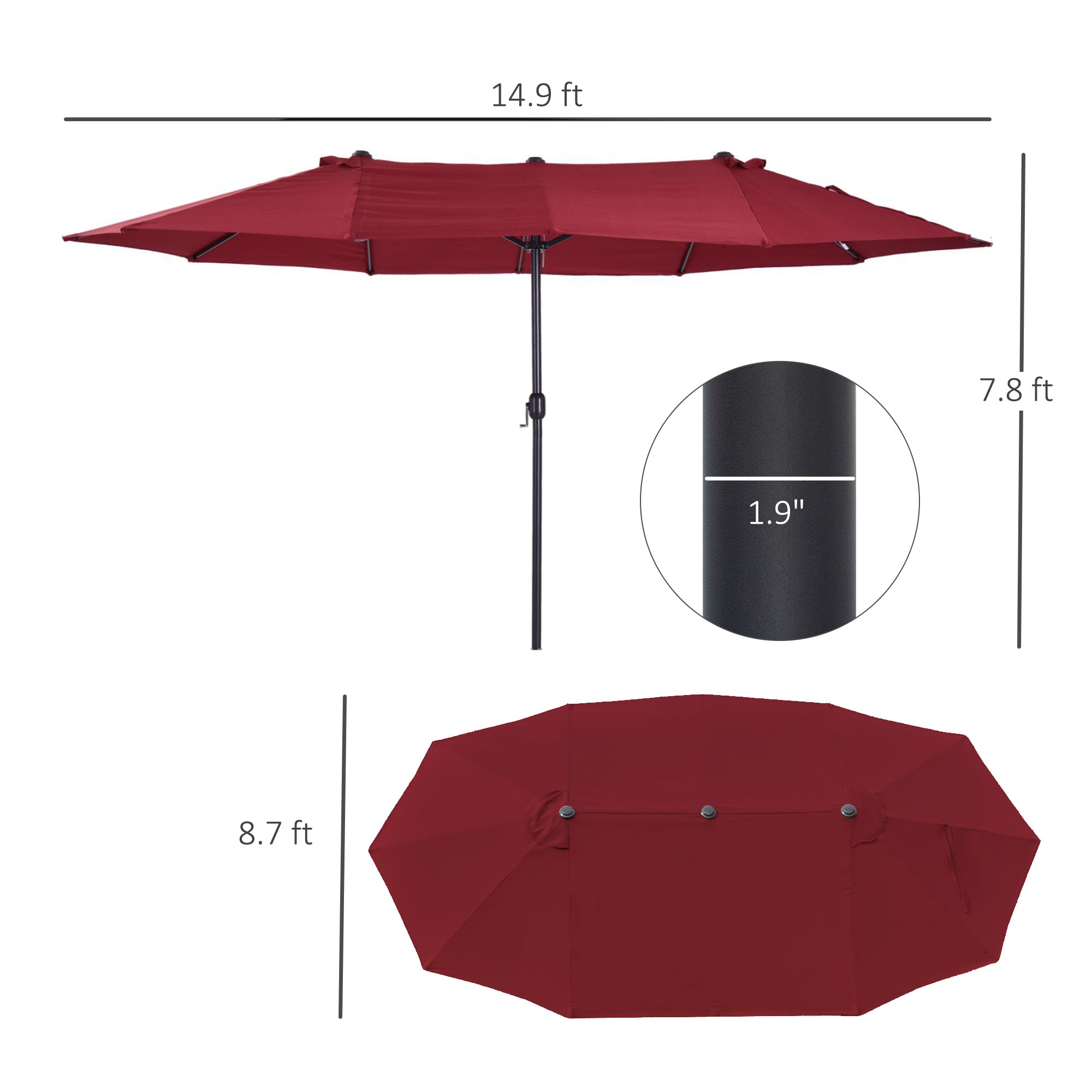 15ft Double-Sided Market Umbrella – Extra-Large Outdoor Patio Umbrella with Crank Lift – UV-Resistant Fabric for Poolside, Garden, or Deck