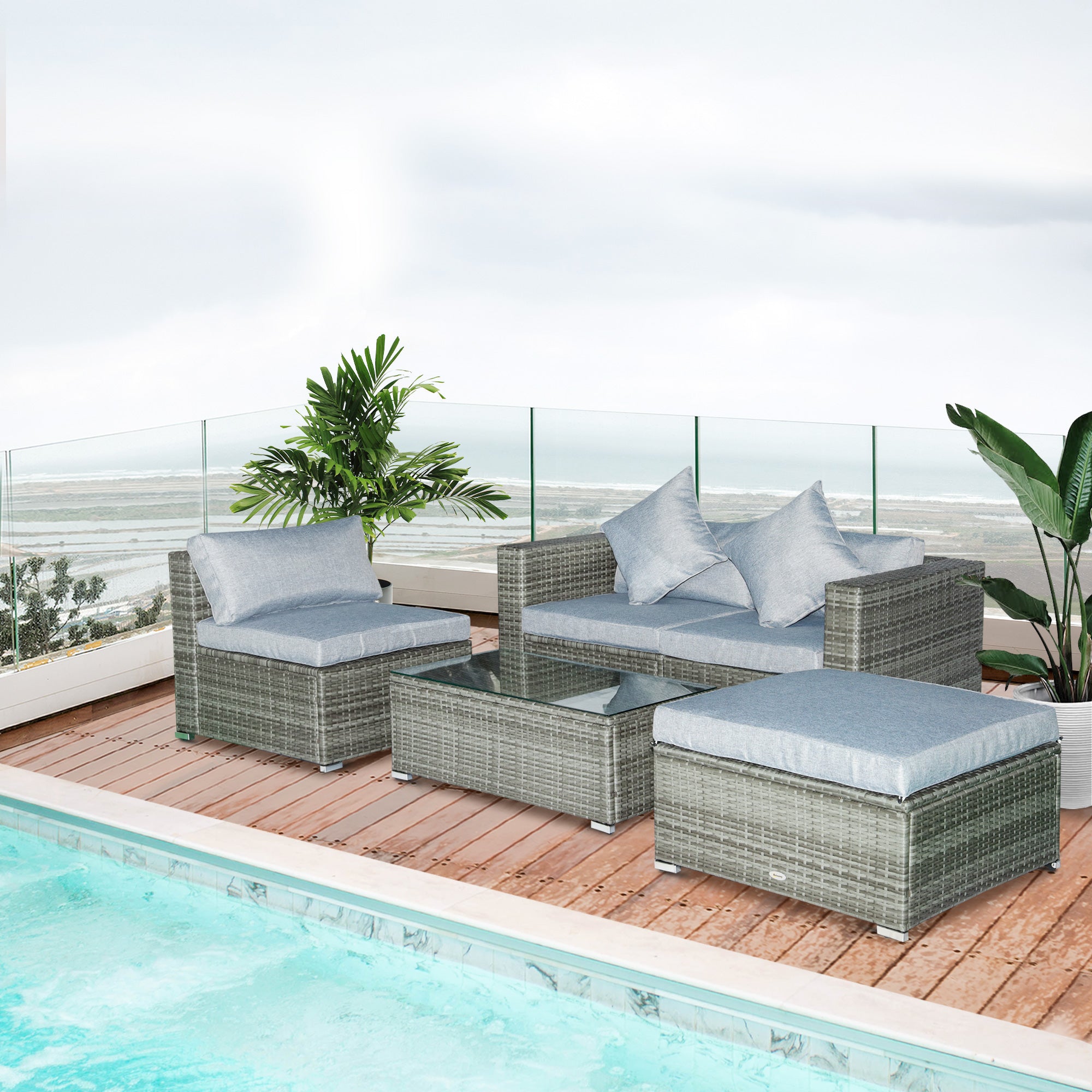 5-Piece Outdoor PE Rattan Sectional Sofa Set with Ottoman &amp; Coffee Table