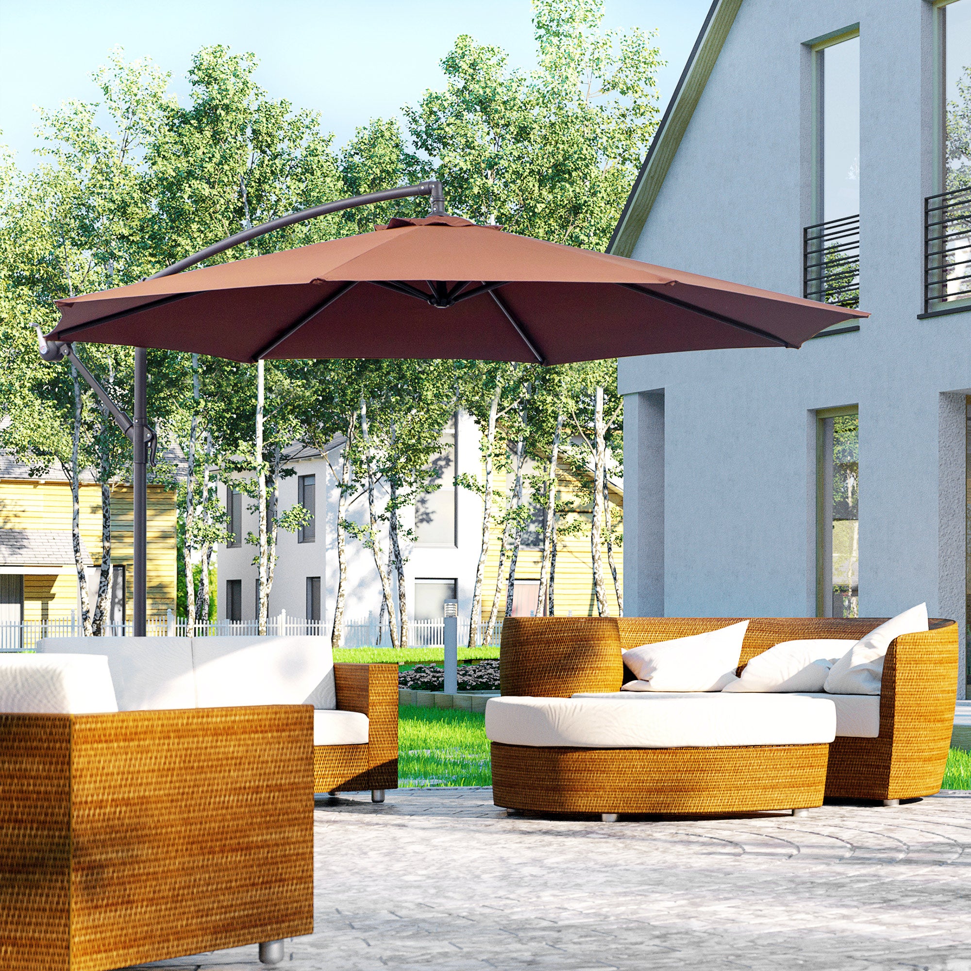 10ft Cantilever Patio Umbrella with 360° Rotation – UV & Water-Resistant Offset Umbrella with Base