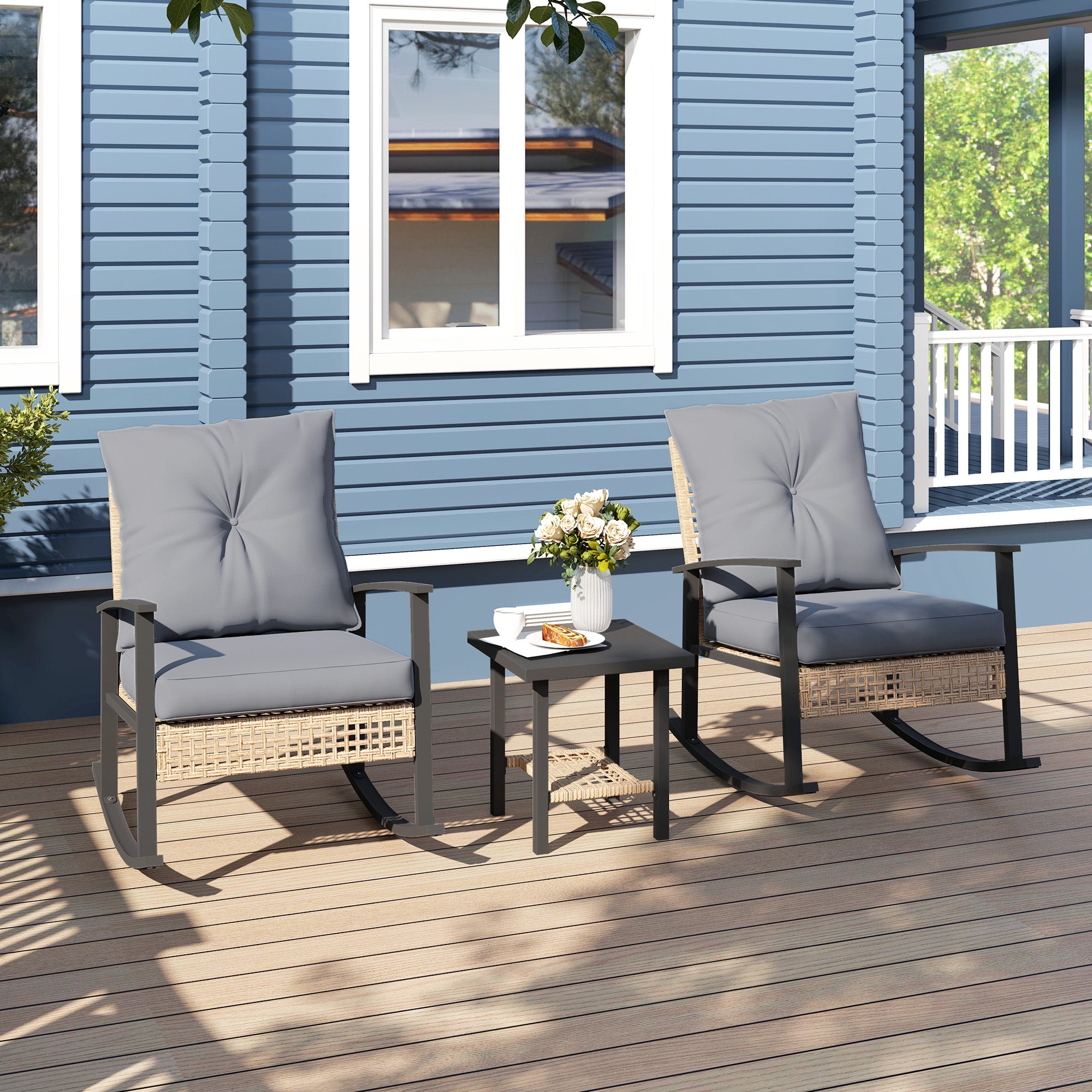 3-Piece Outdoor Rocking Chair Patio Set with Side Table