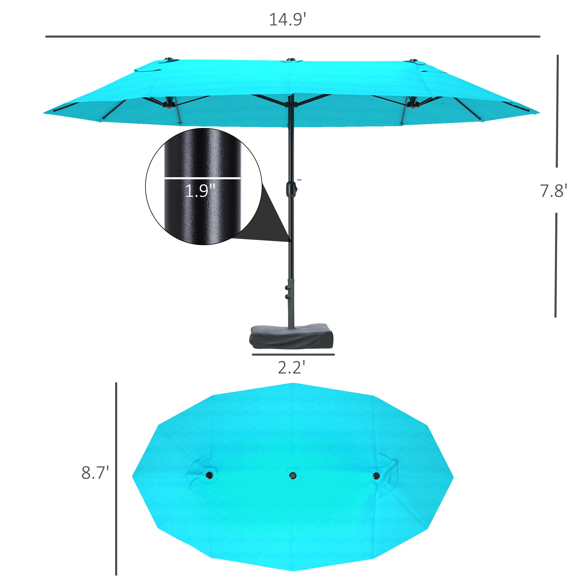 15 ft Extra-Large Double-Sided Patio Umbrella with Cross Base – UV-Resistant Outdoor Market Umbrella with Crank