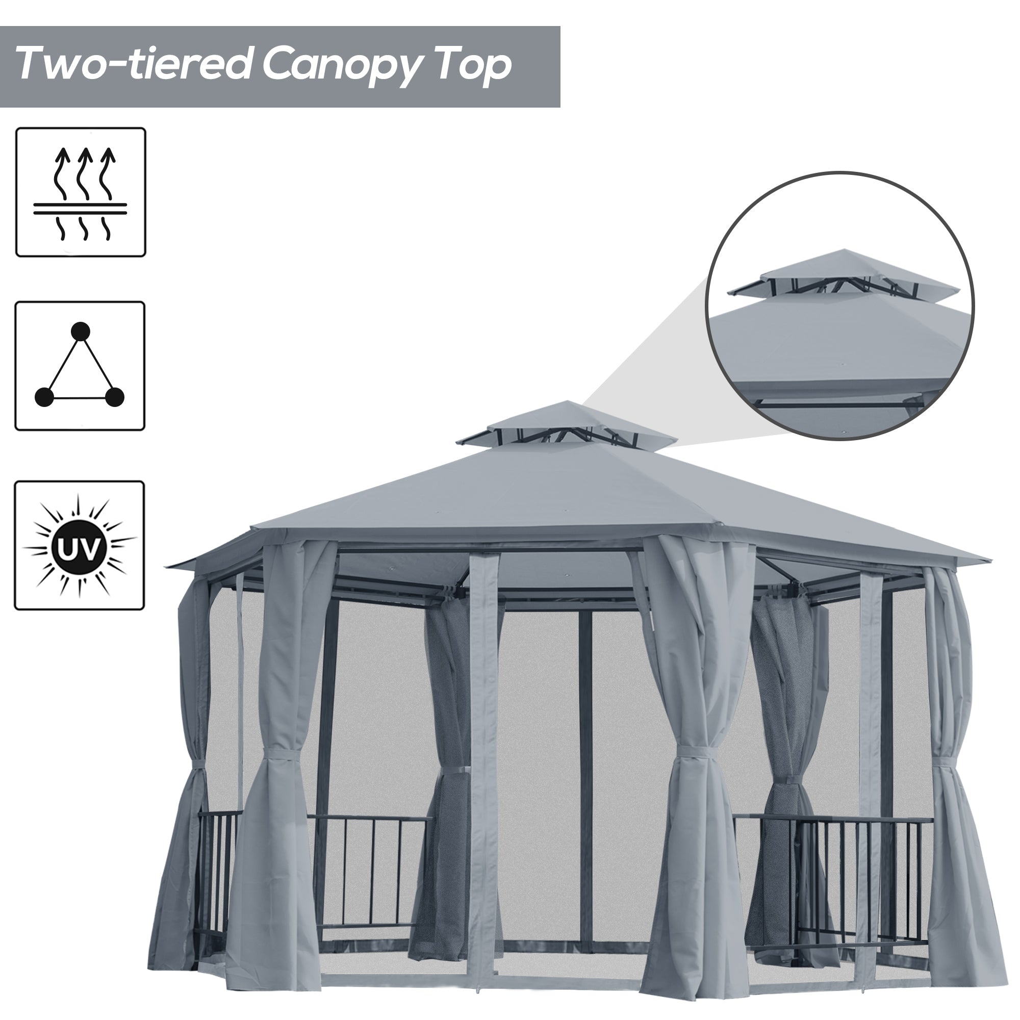 Outdoor Canopy Gazebo with Curtains – Steel Frame Patio Tent for Backyard, Garden, & Events