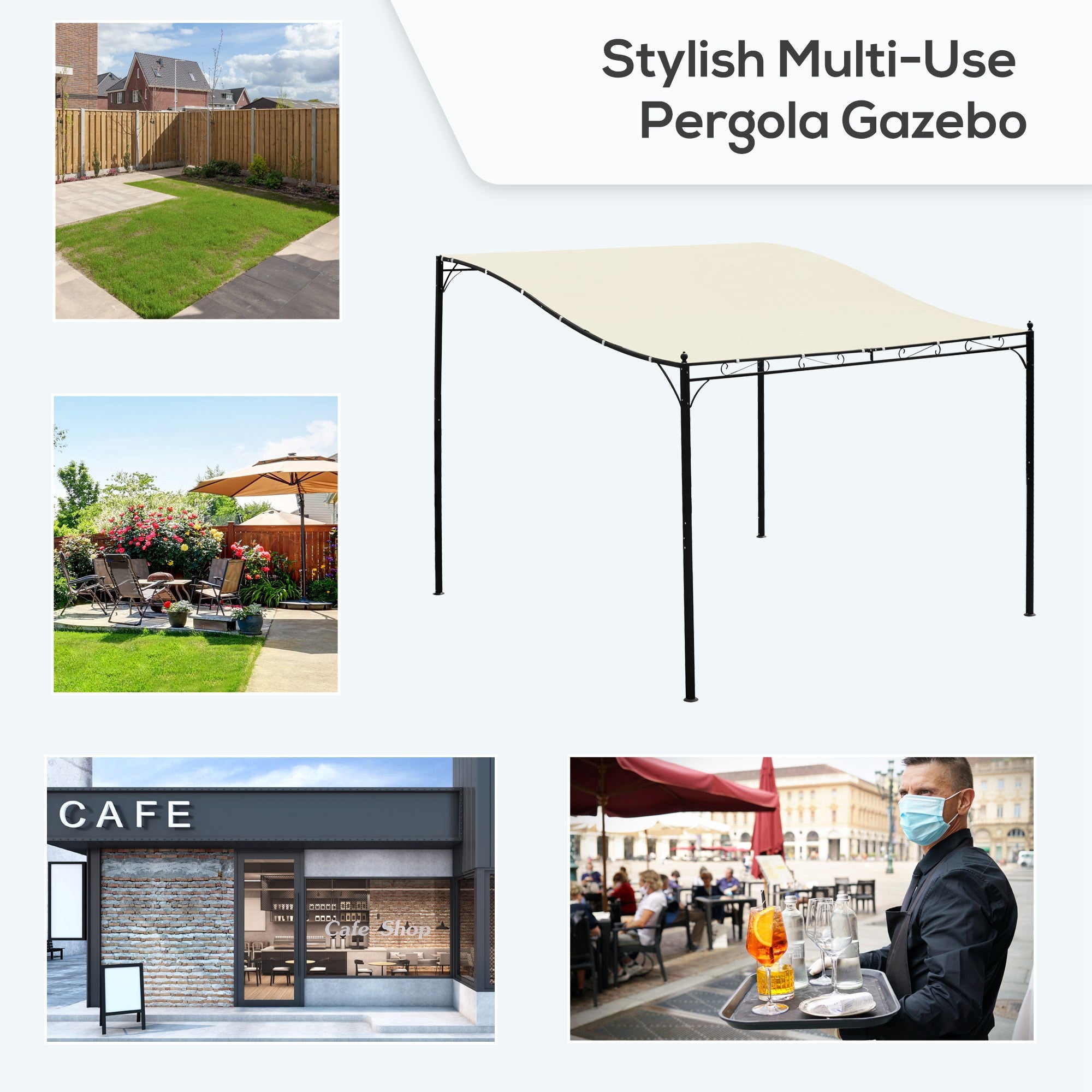 10' x 10' Wall-Mounted Patio Pergola with Canopy – European-Inspired Outdoor Shade