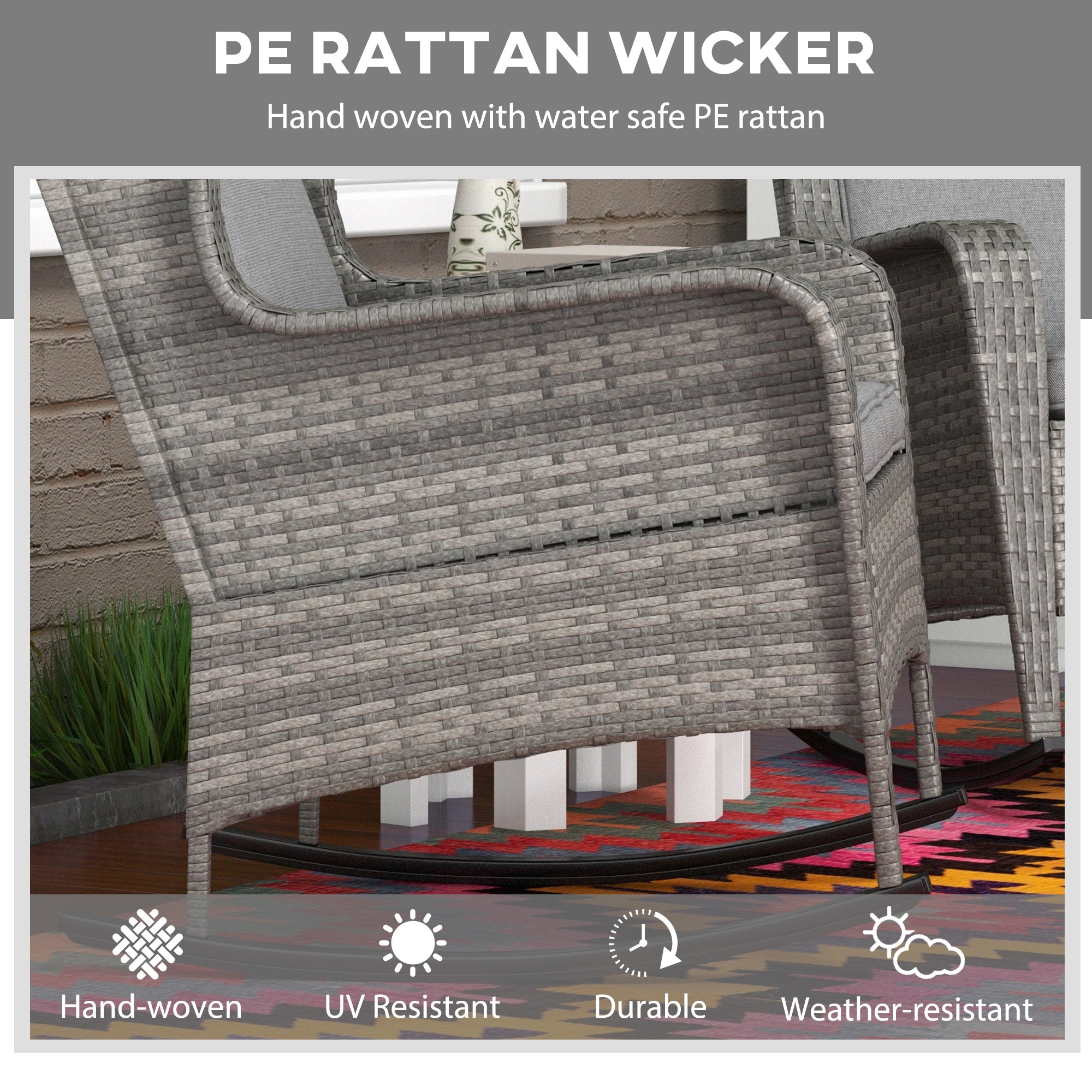Outdoor Rattan Rocking Chair Set – Set of 2 Porch Rockers with Cushions – All-Weather PE Wicker & Steel Frame