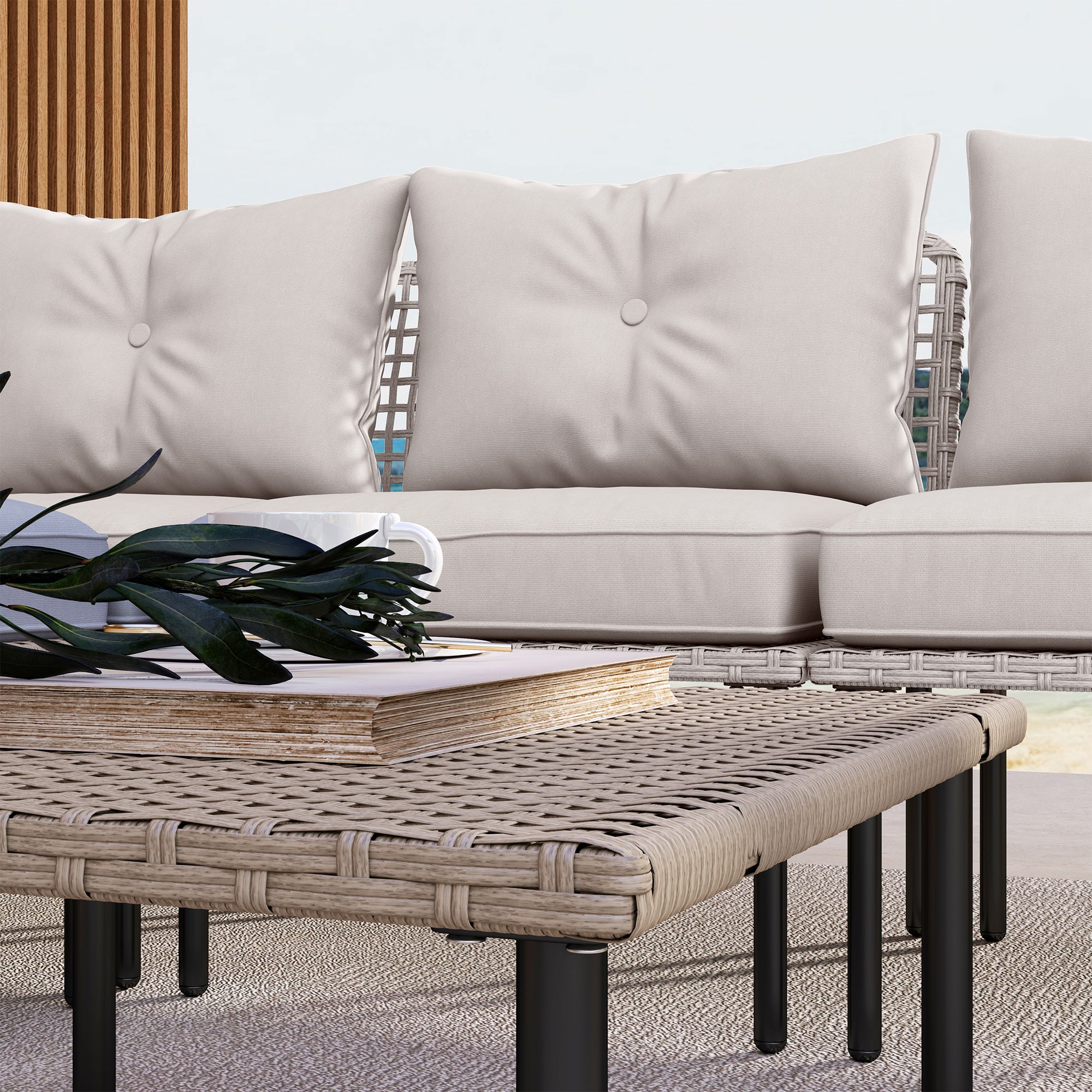 5-Piece Modular PE Rattan Patio Sectional Set with Cushions & Coffee Table