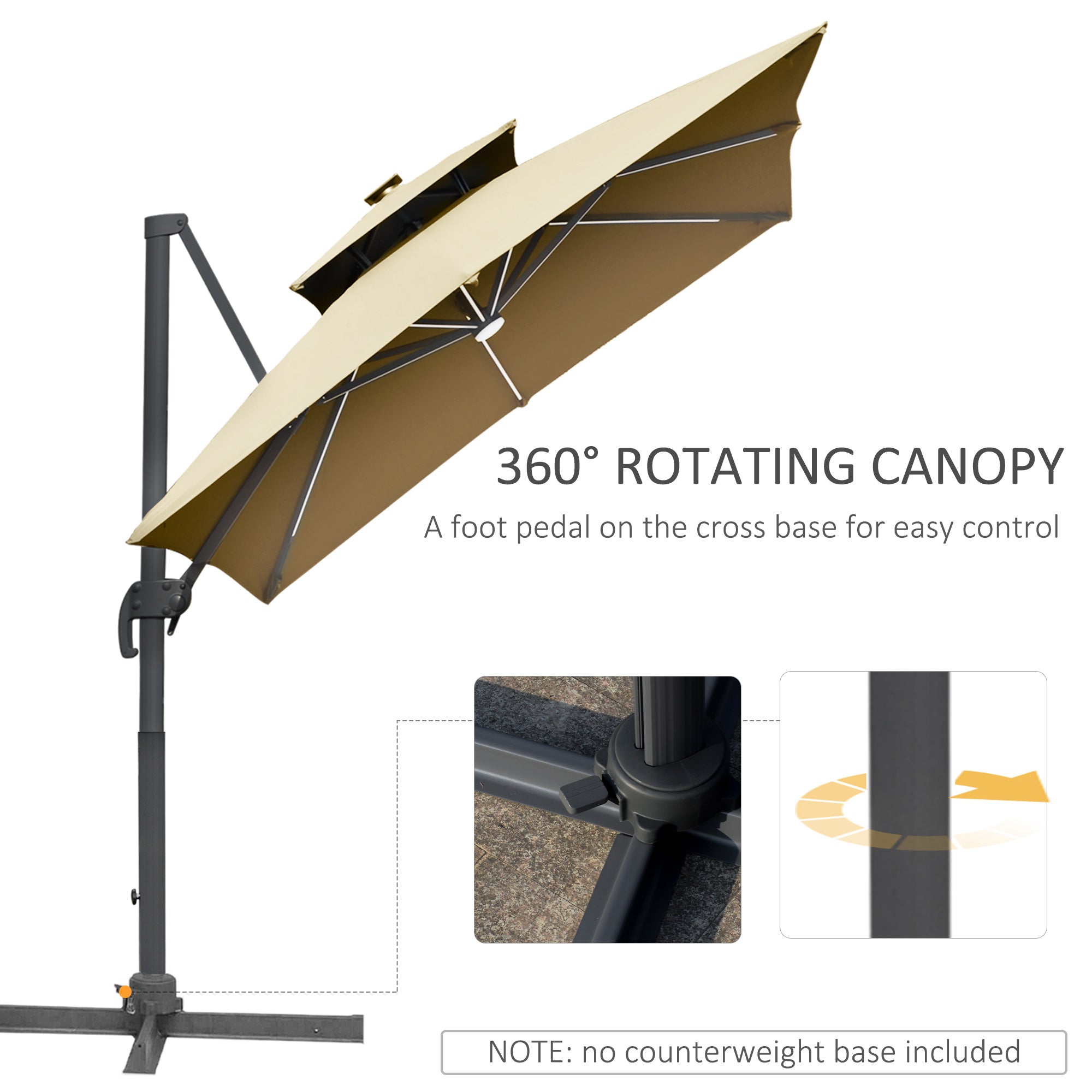 10 ft Cantilever Patio Umbrella with 360° Rotation – Outdoor Offset Umbrella with Crank Lift, Tilt, and Ventilated Double Canopy