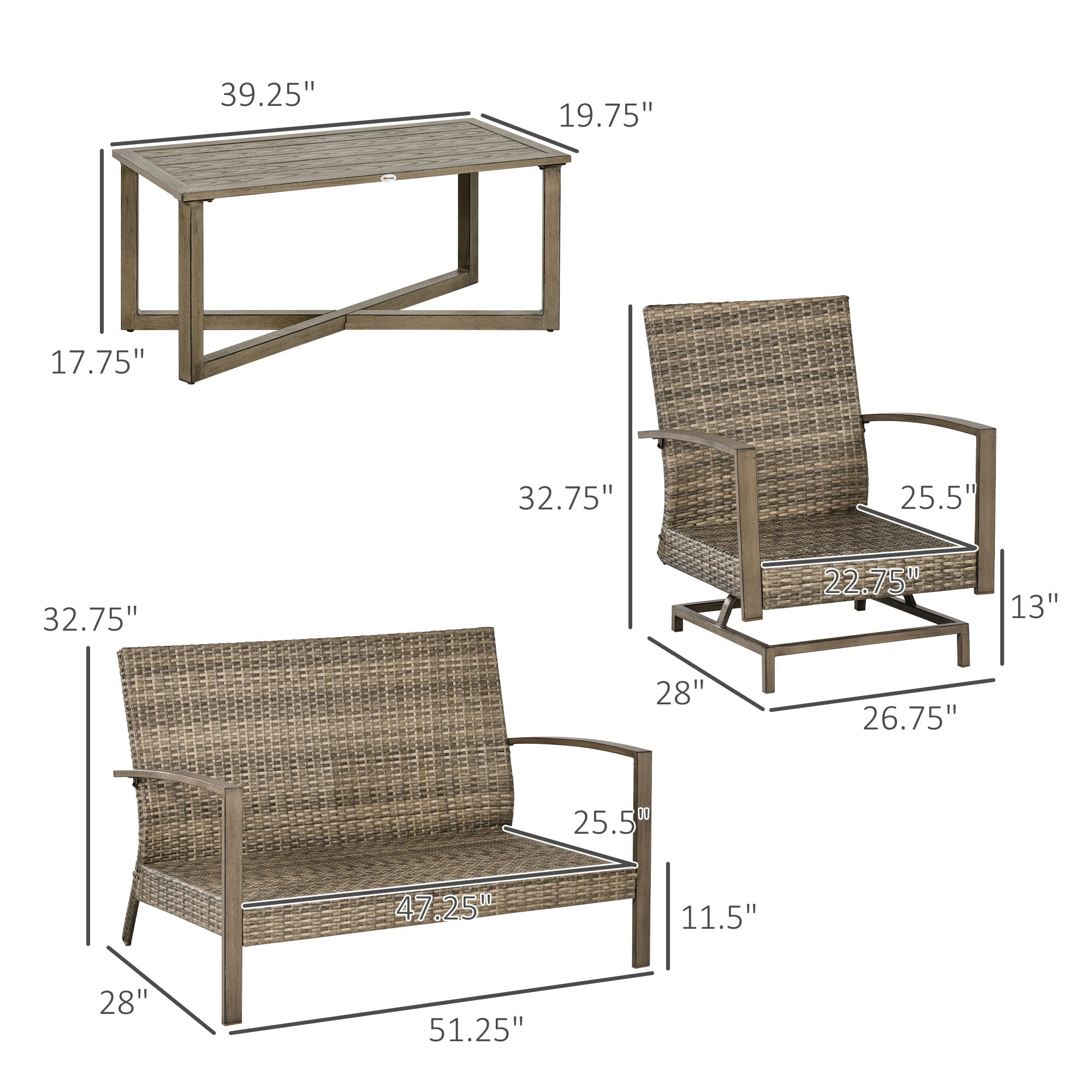 4-Piece Wicker Patio Rocking Chair Set with Loveseat & Coffee Table