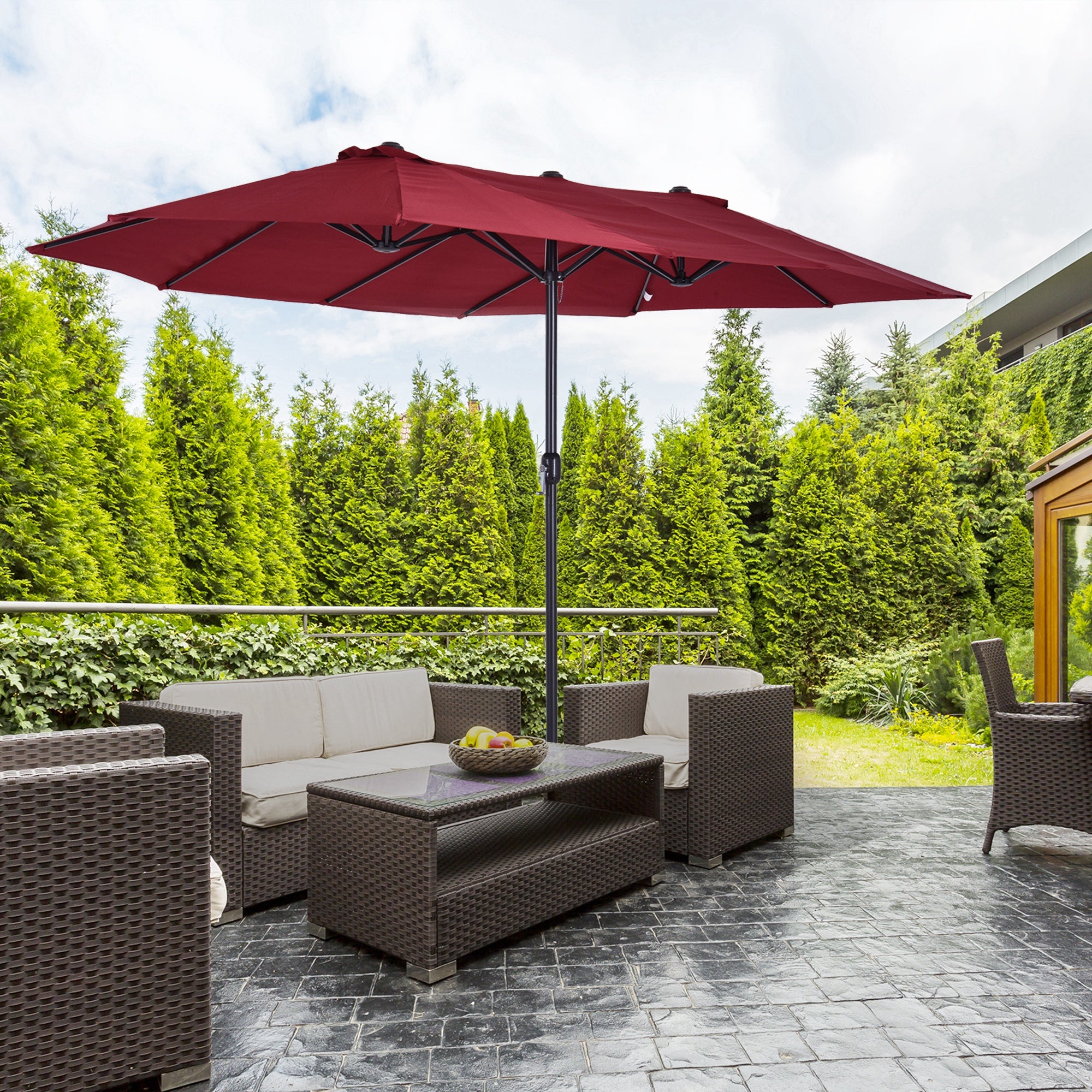 15ft Double-Sided Market Umbrella – Extra-Large Outdoor Patio Umbrella with Crank Lift – UV-Resistant Fabric for Poolside, Garden, or Deck