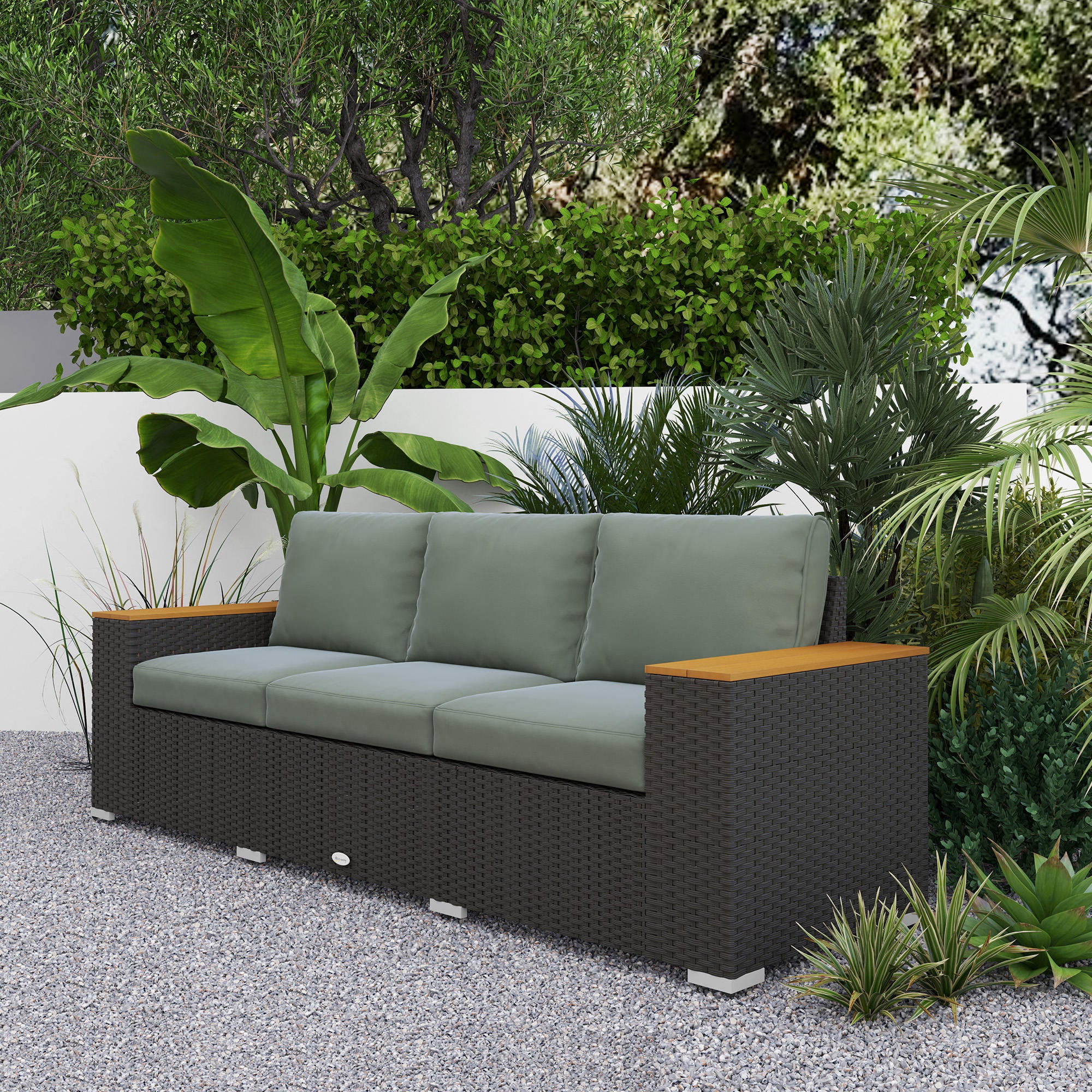 3-Seat Outdoor Wicker Sofa with Cushions