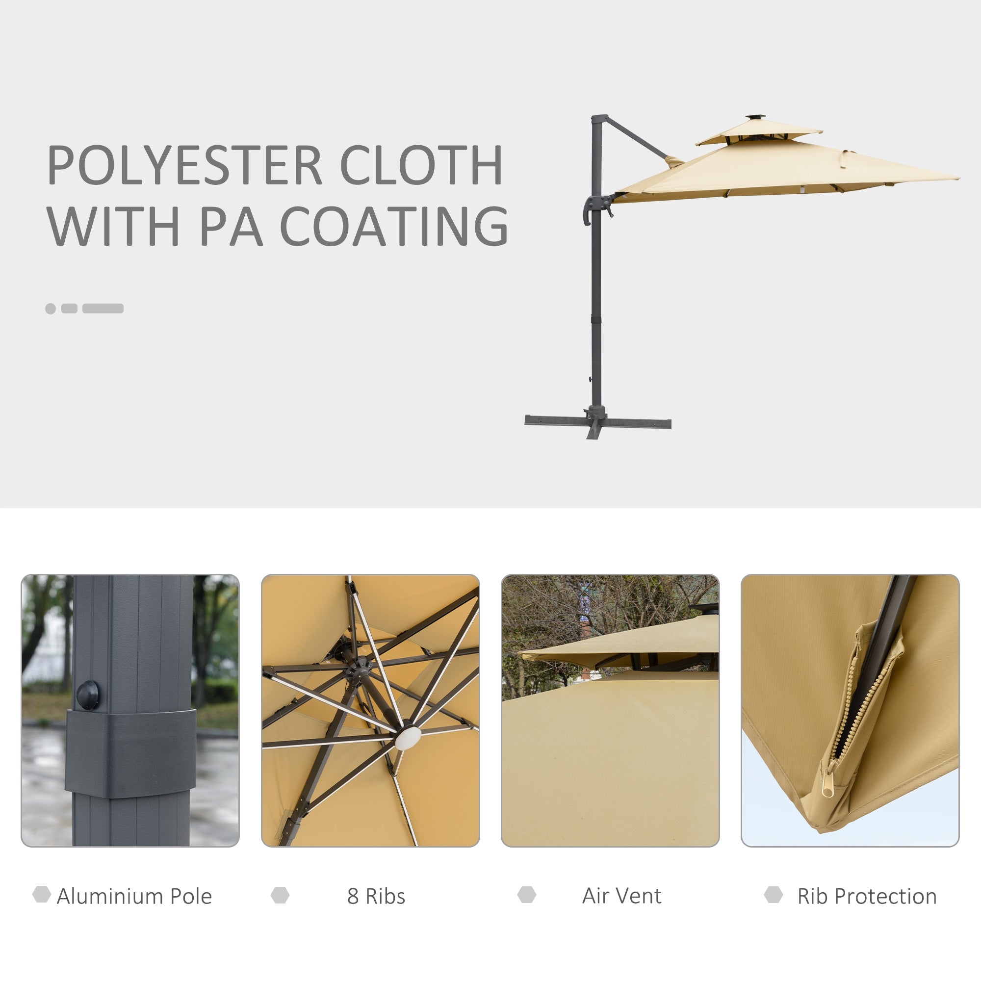 10 ft Cantilever Patio Umbrella with 360° Rotation – Outdoor Offset Umbrella with Crank Lift, Tilt, and Ventilated Double Canopy
