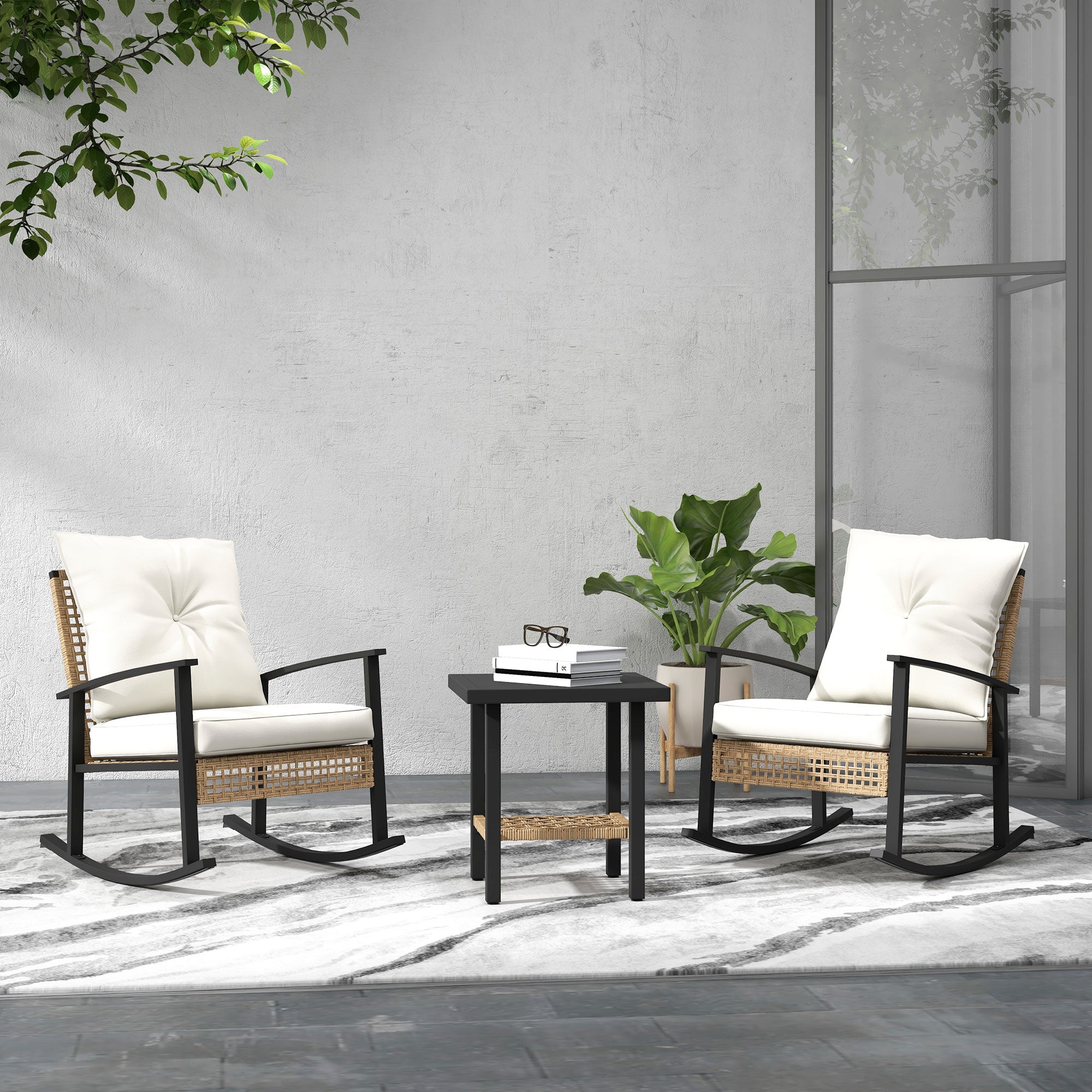 3-Piece Outdoor Rocking Chair Patio Set with Side Table
