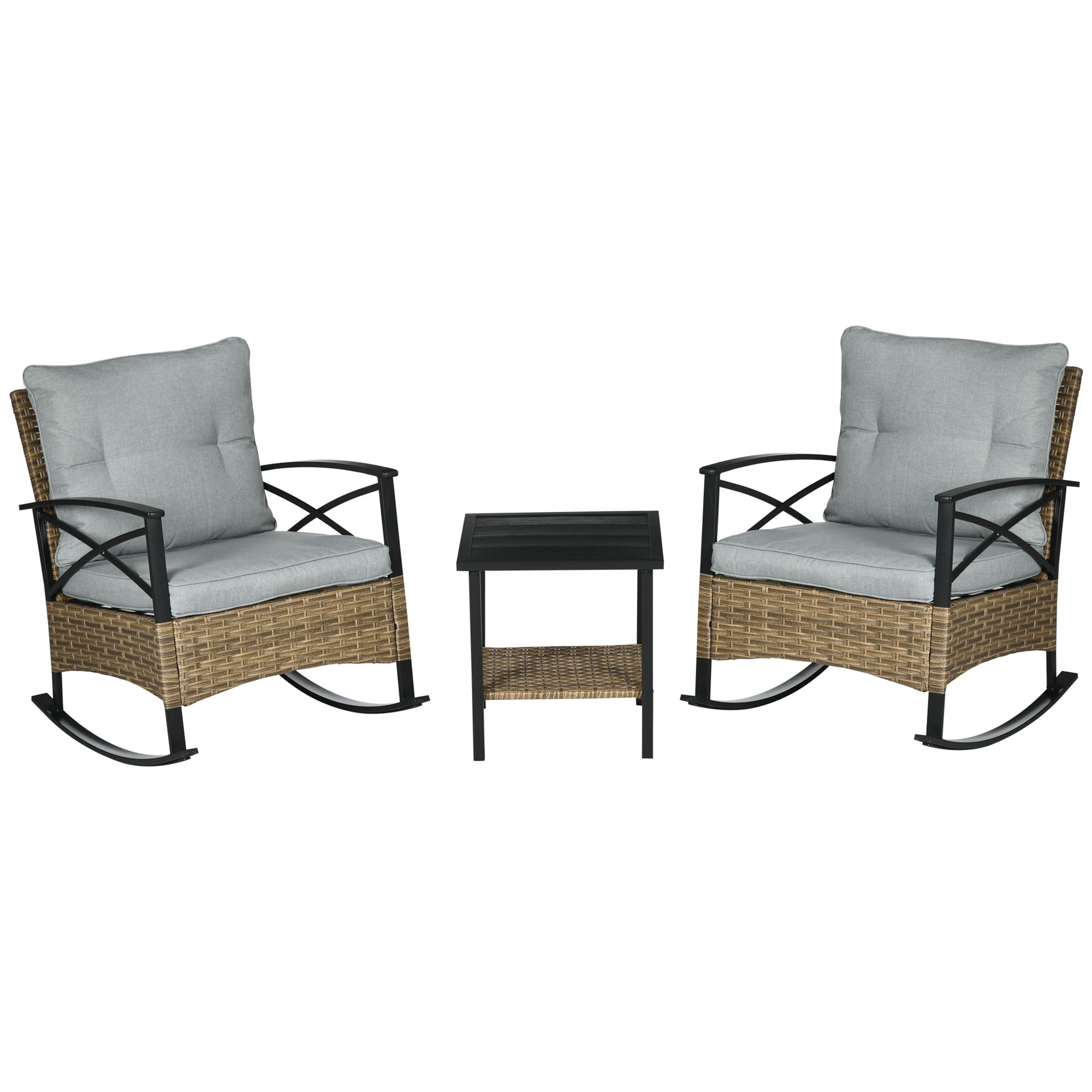 3-Piece Outdoor Rocking Chair Set with Cushions &amp; Coffee Table