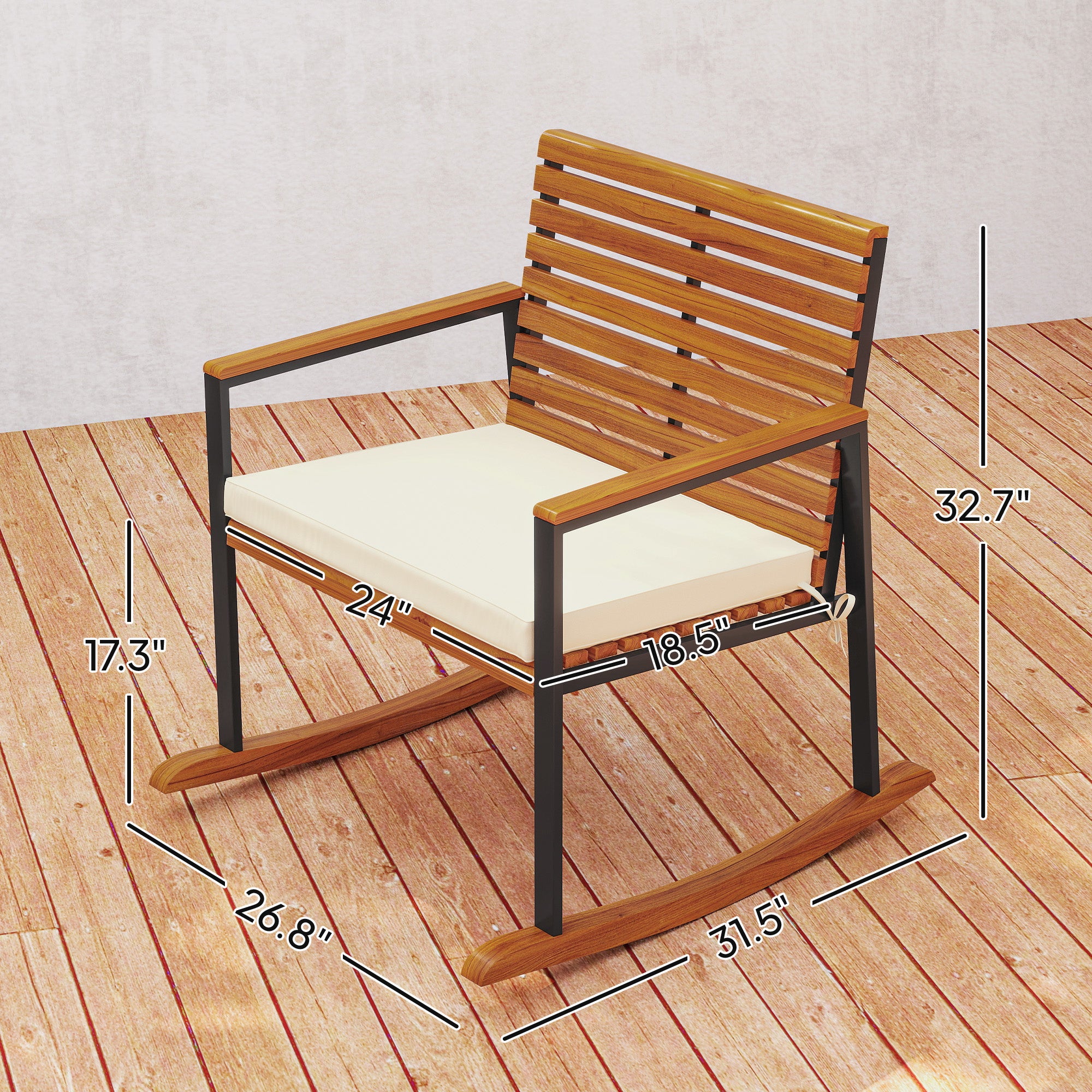 2-Piece Acacia Wood Outdoor Rocking Chair Set with Cushions