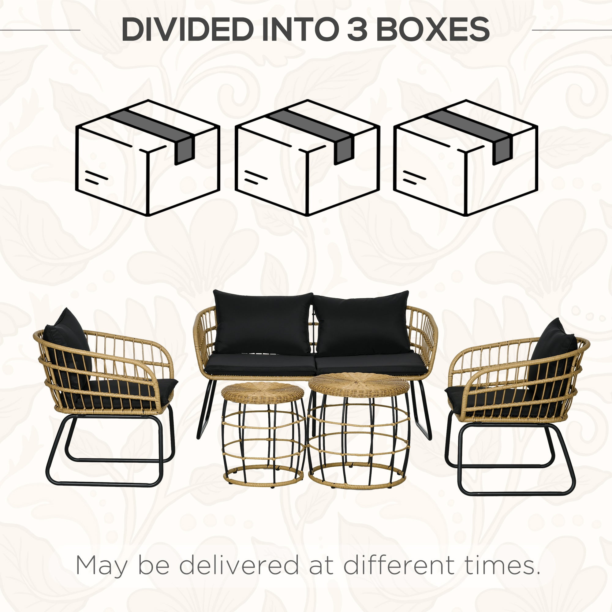5-Piece Wicker Outdoor Patio Furniture Set with Loveseat, Chairs & Nesting Tables