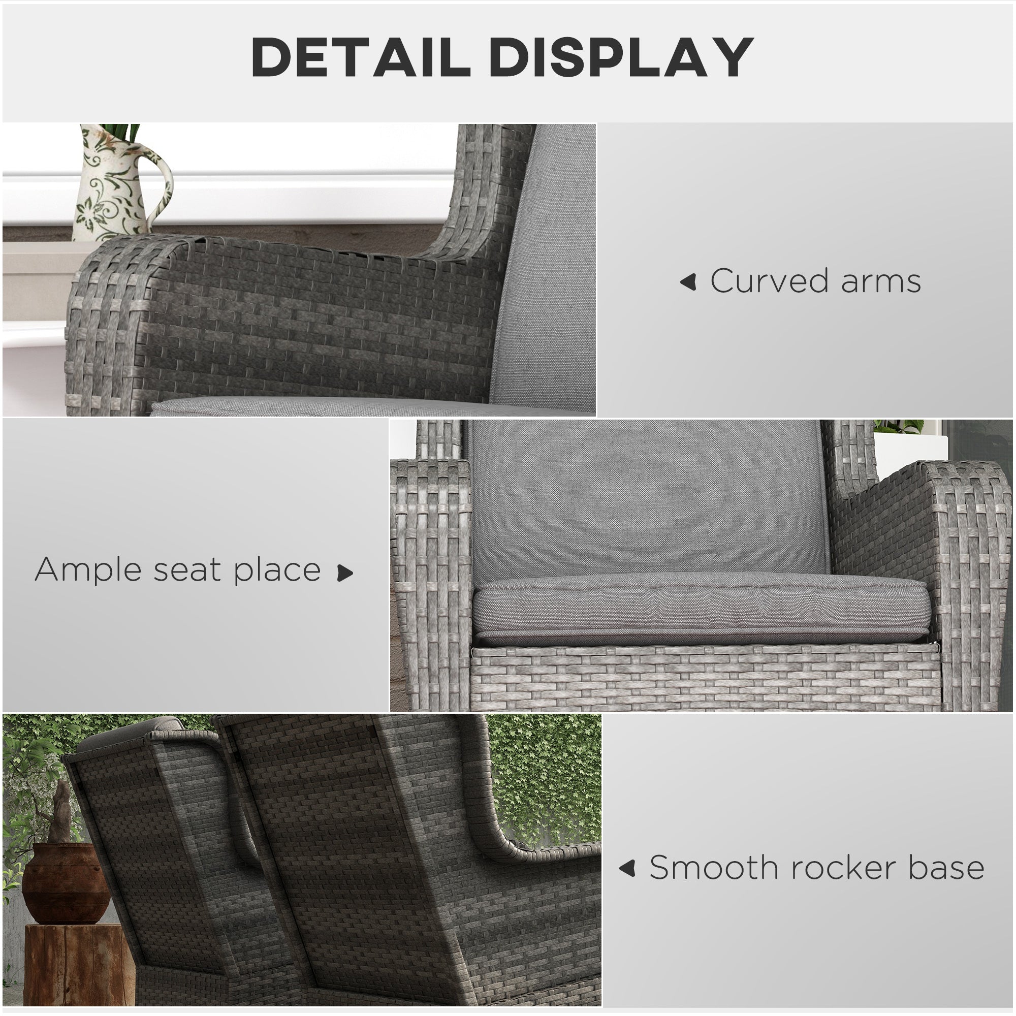 Outdoor Rattan Rocking Chair Set – Set of 2 Porch Rockers with Cushions – All-Weather PE Wicker & Steel Frame