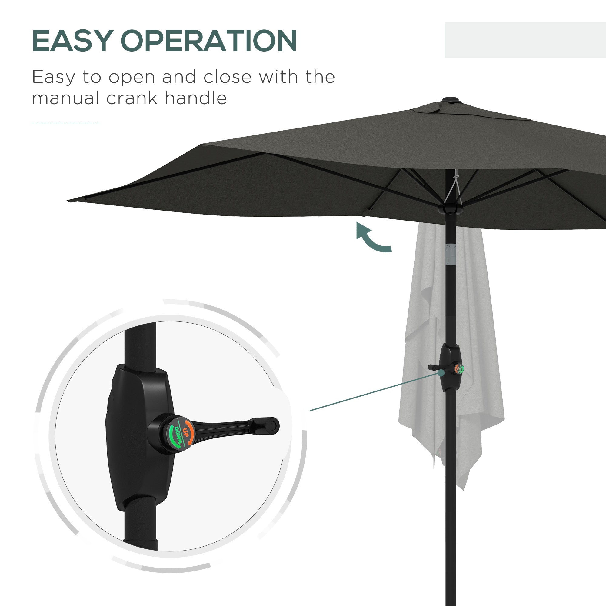 UV-Resistant Tilting Patio Umbrella – 9.5 ft Wide, Crank Lift, Outdoor Market Parasol