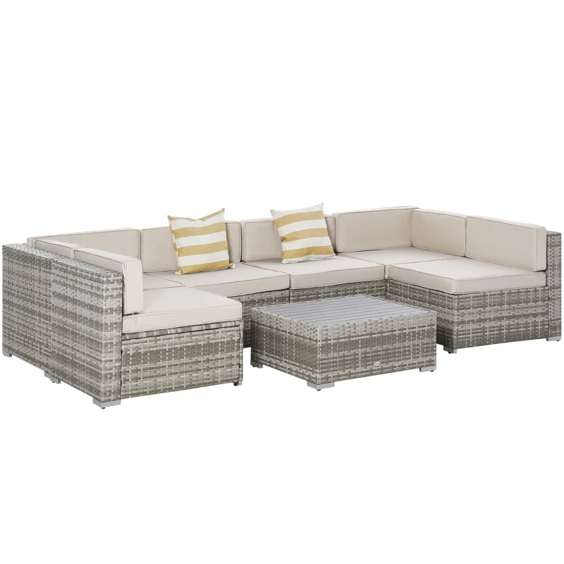 7-Piece Rattan Outdoor Sectional Sofa Set – Modular Patio Seating with Cushions & Glass Coffee Table
