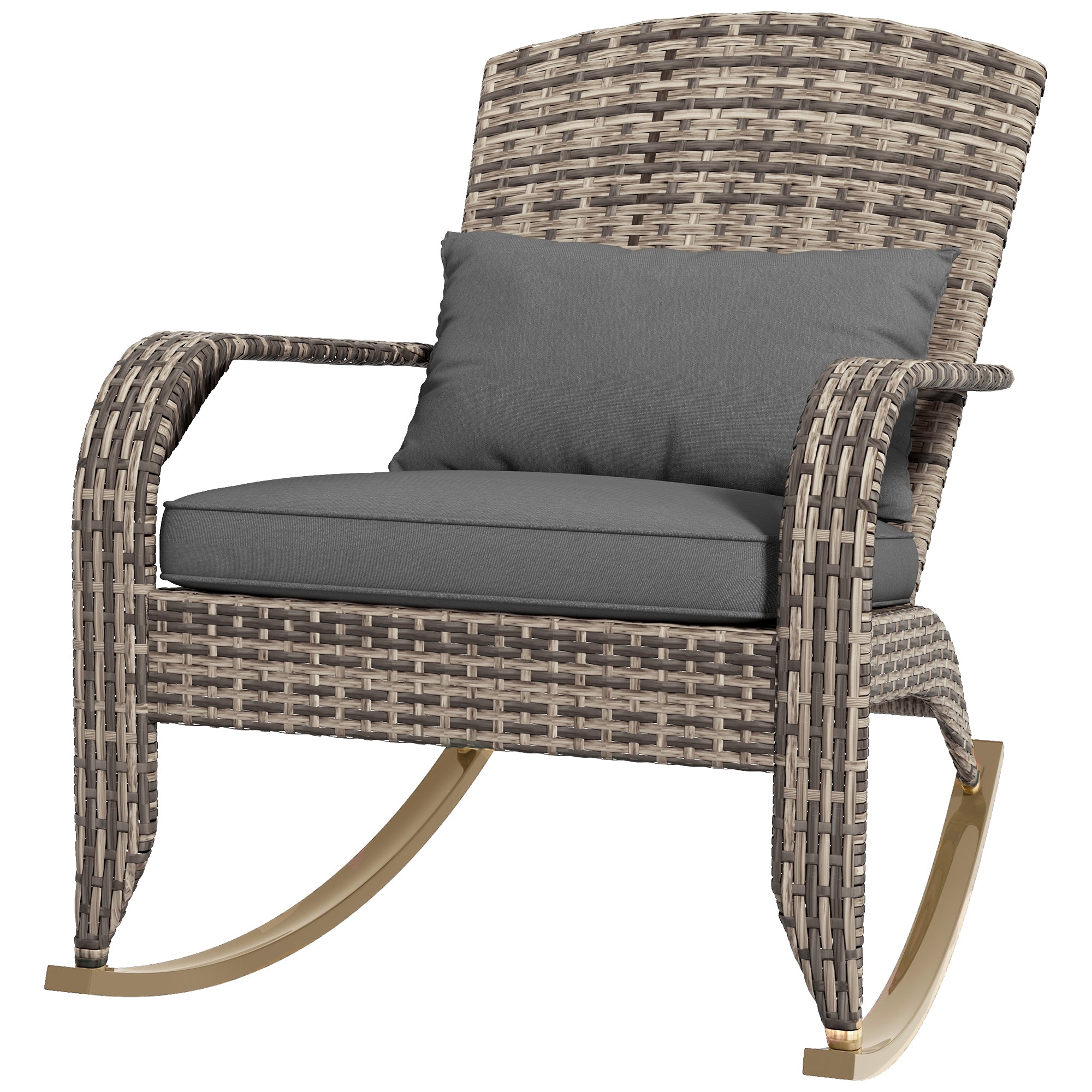 PE Rattan Adirondack Rocking Chair – Handwoven Wicker Style with Cushions