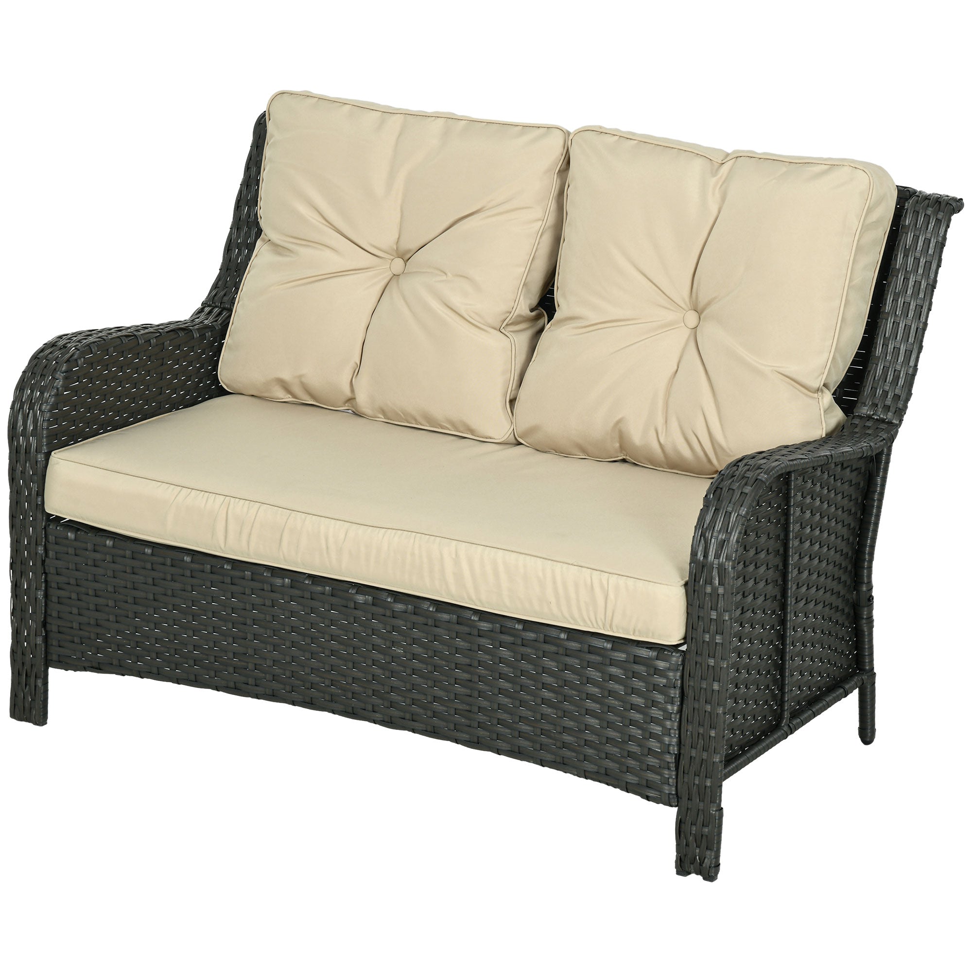 2-Seat Outdoor Rattan Sofa with Cushions – Handwoven Patio Loveseat