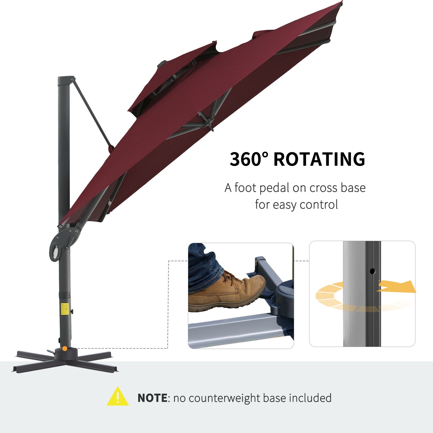 10 ft Cantilever Patio Umbrella with 360° Rotation – Outdoor Offset Umbrella with Crank Lift, Tilt, and Ventilated Double Canopy