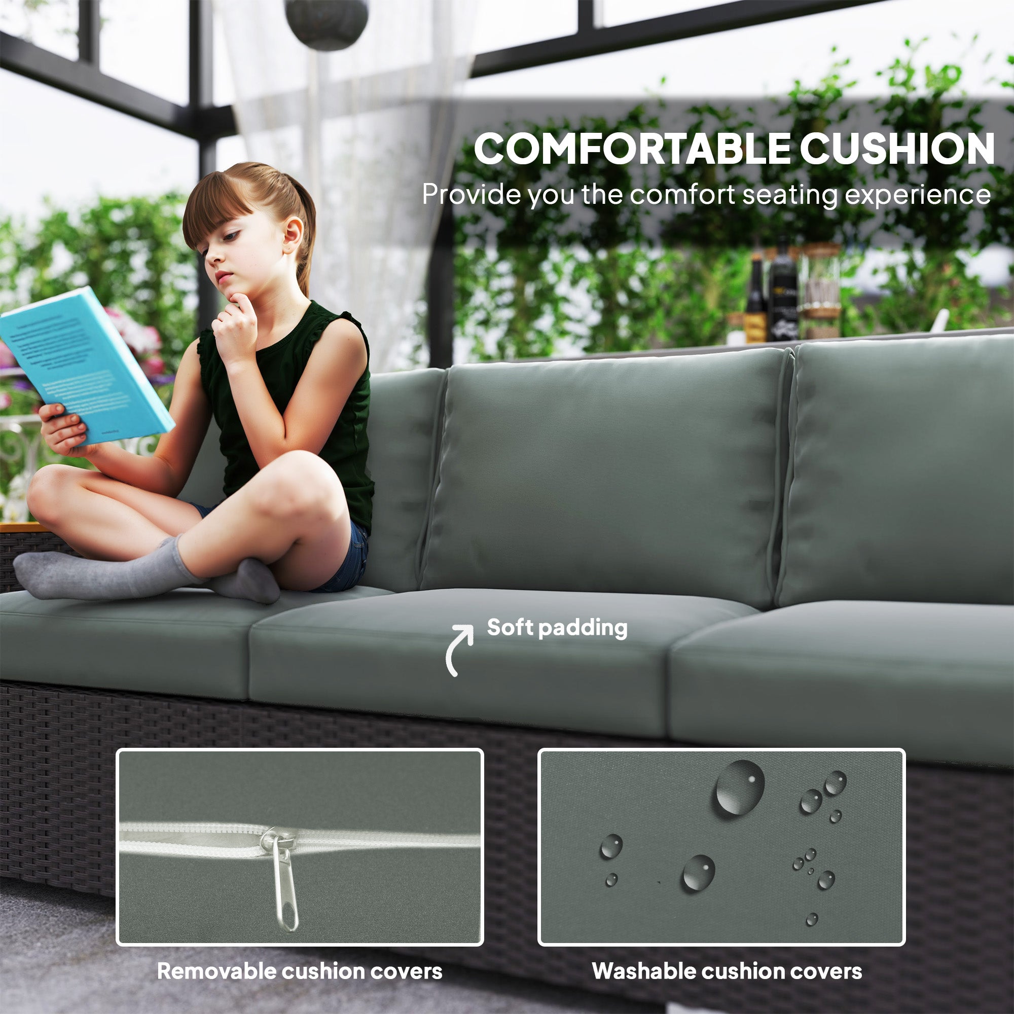 3-Seat Outdoor Wicker Sofa with Cushions