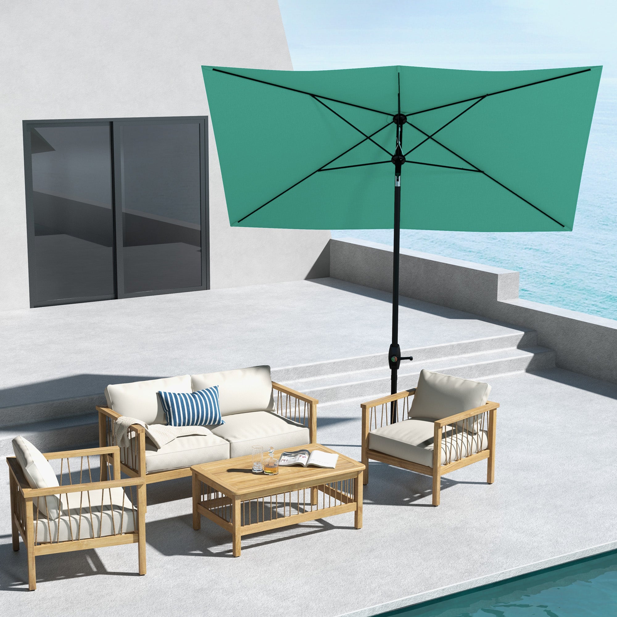 UV-Resistant Tilting Patio Umbrella – 9.5 ft Wide, Crank Lift, Outdoor Market Parasol