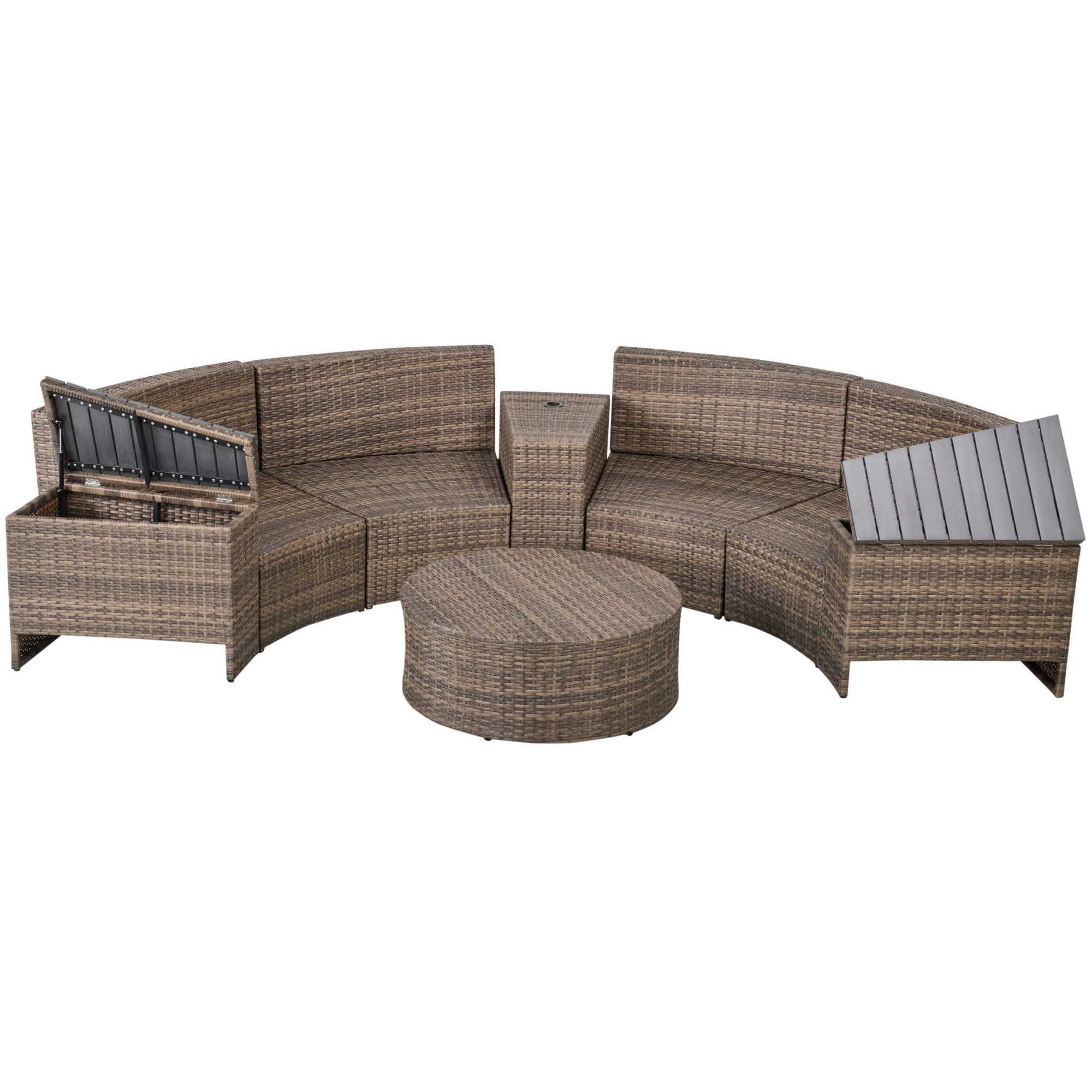 8-Piece Modular Wicker Patio Furniture Set – Outdoor Rattan Sofa with Side Tables, Cushions & Coffee Table