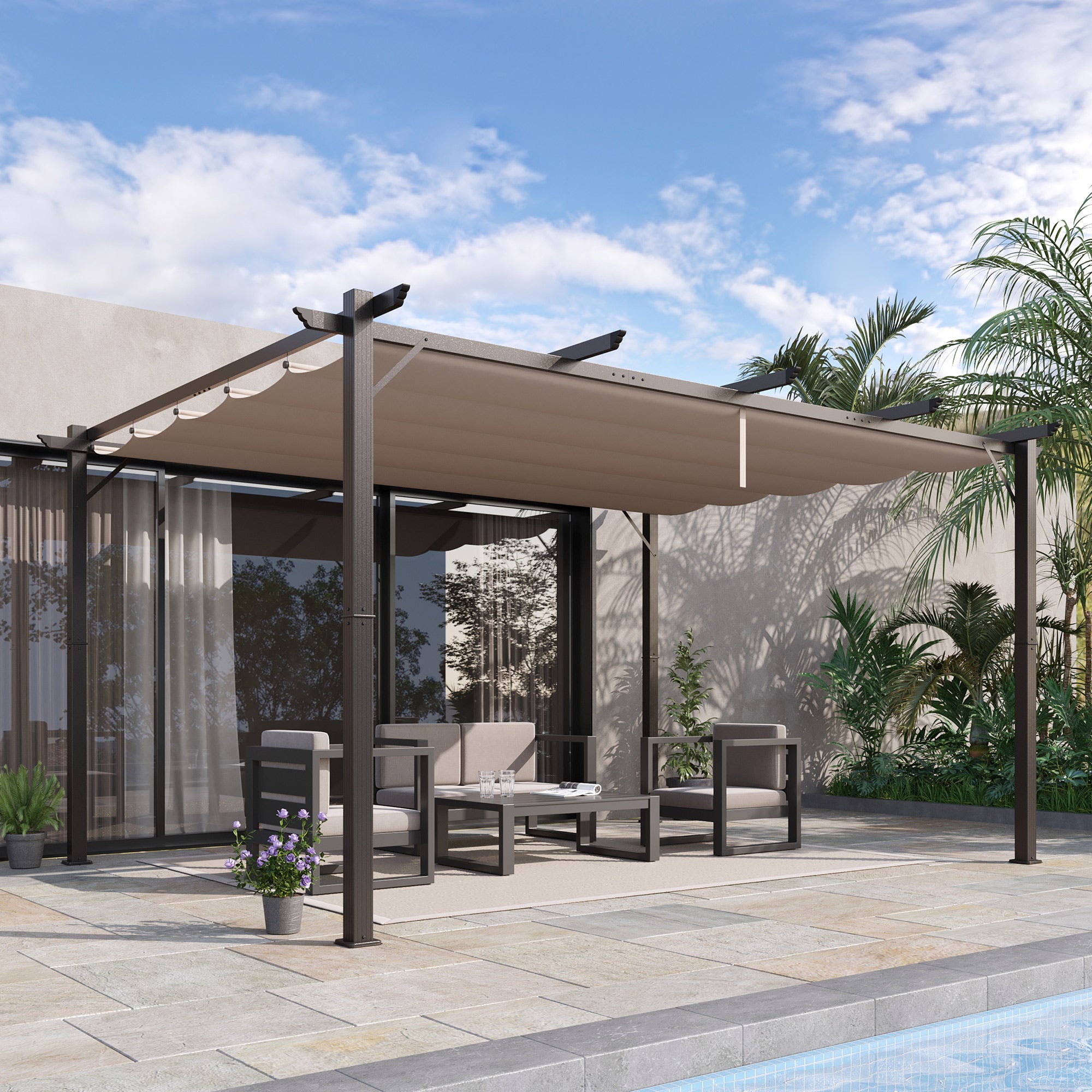 10' x 13' Outdoor Pergola Canopy with Sliding Shade