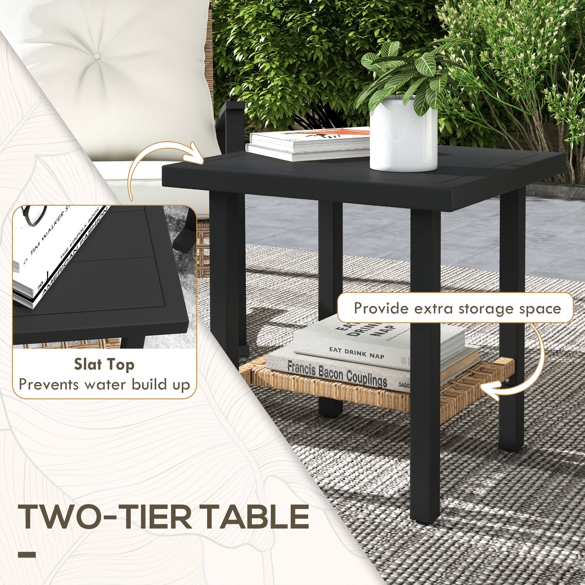 3-Piece Outdoor Rocking Chair Patio Set with Side Table