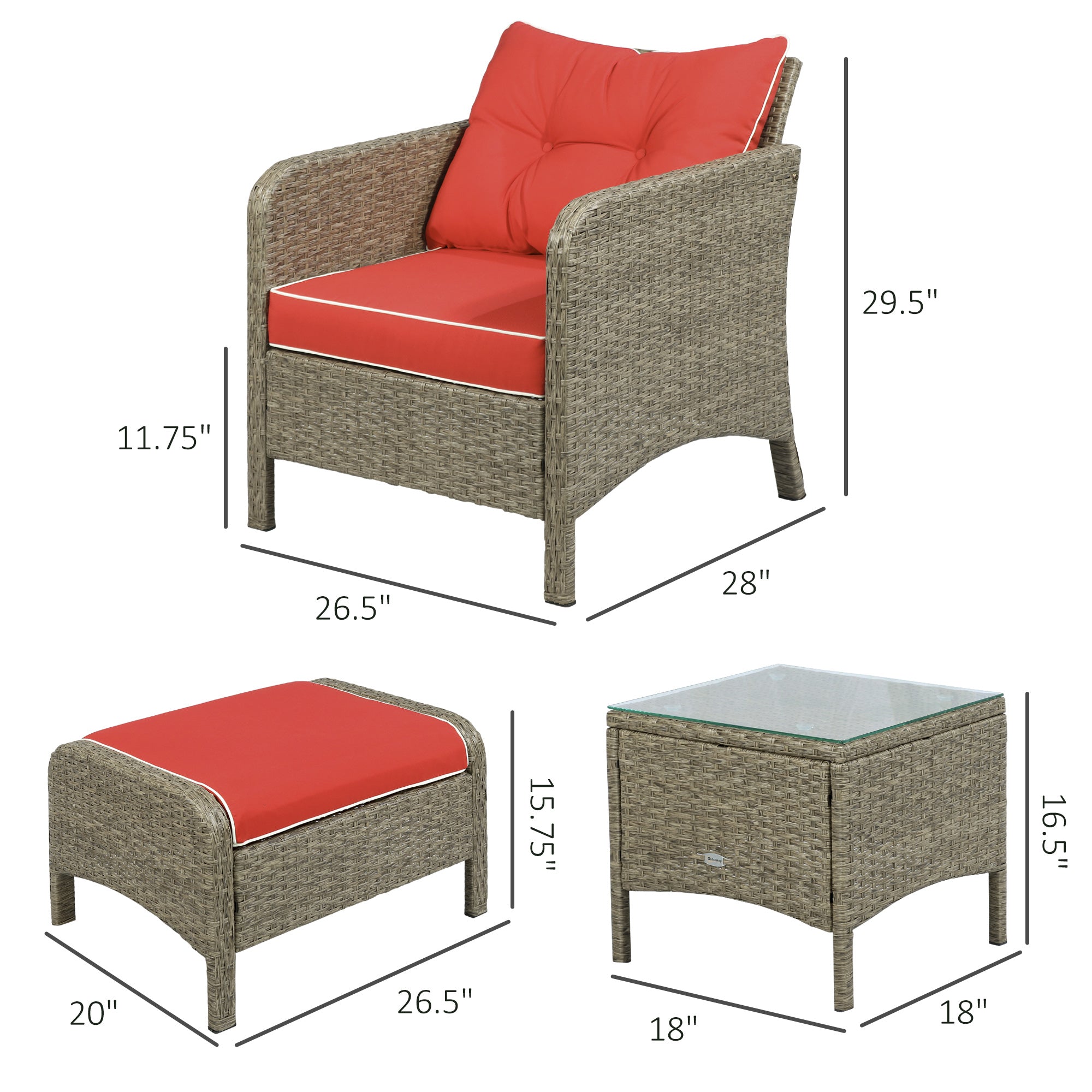 5-Piece Outdoor Rattan Conversation Set – Patio Armchairs with Ottomans, Cushions & Coffee Table