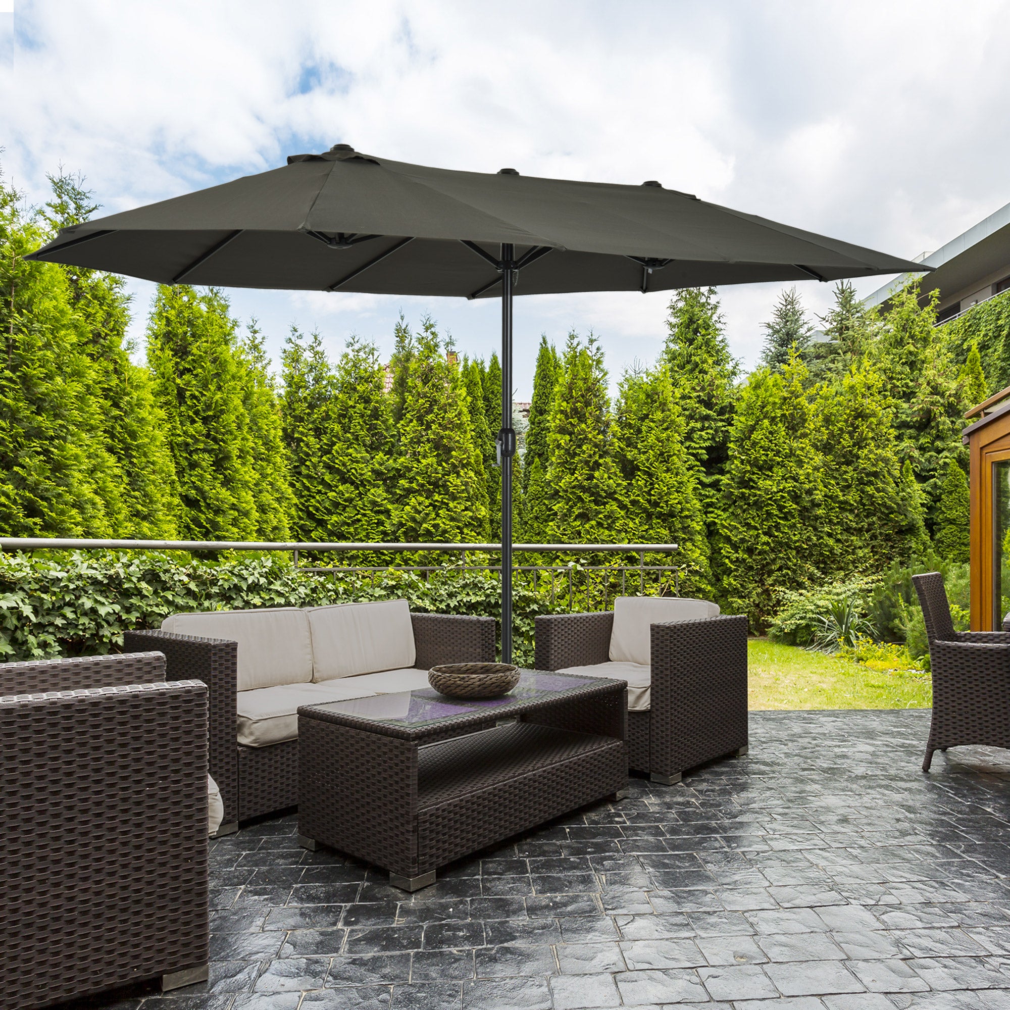 Extra Large 15 ft Patio Umbrella, Double-Sided Large Outdoor Umbrella with Crank Handle and Air Vents for Backyard, Deck, Pool