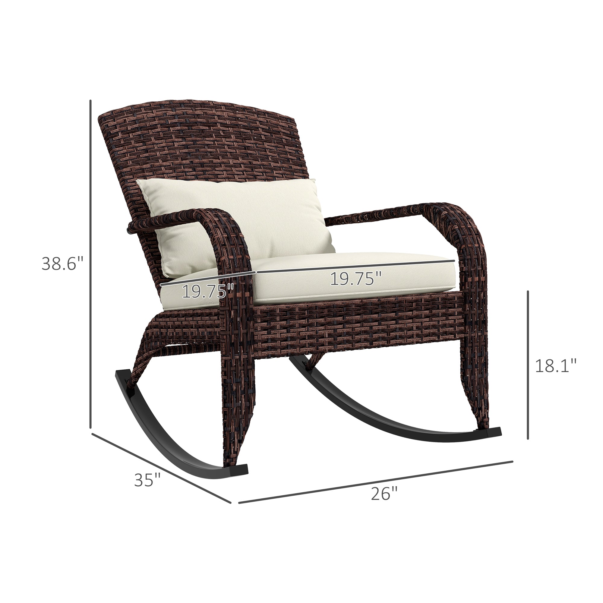 PE Rattan Adirondack Rocking Chair – Handwoven Wicker Style with Cushions