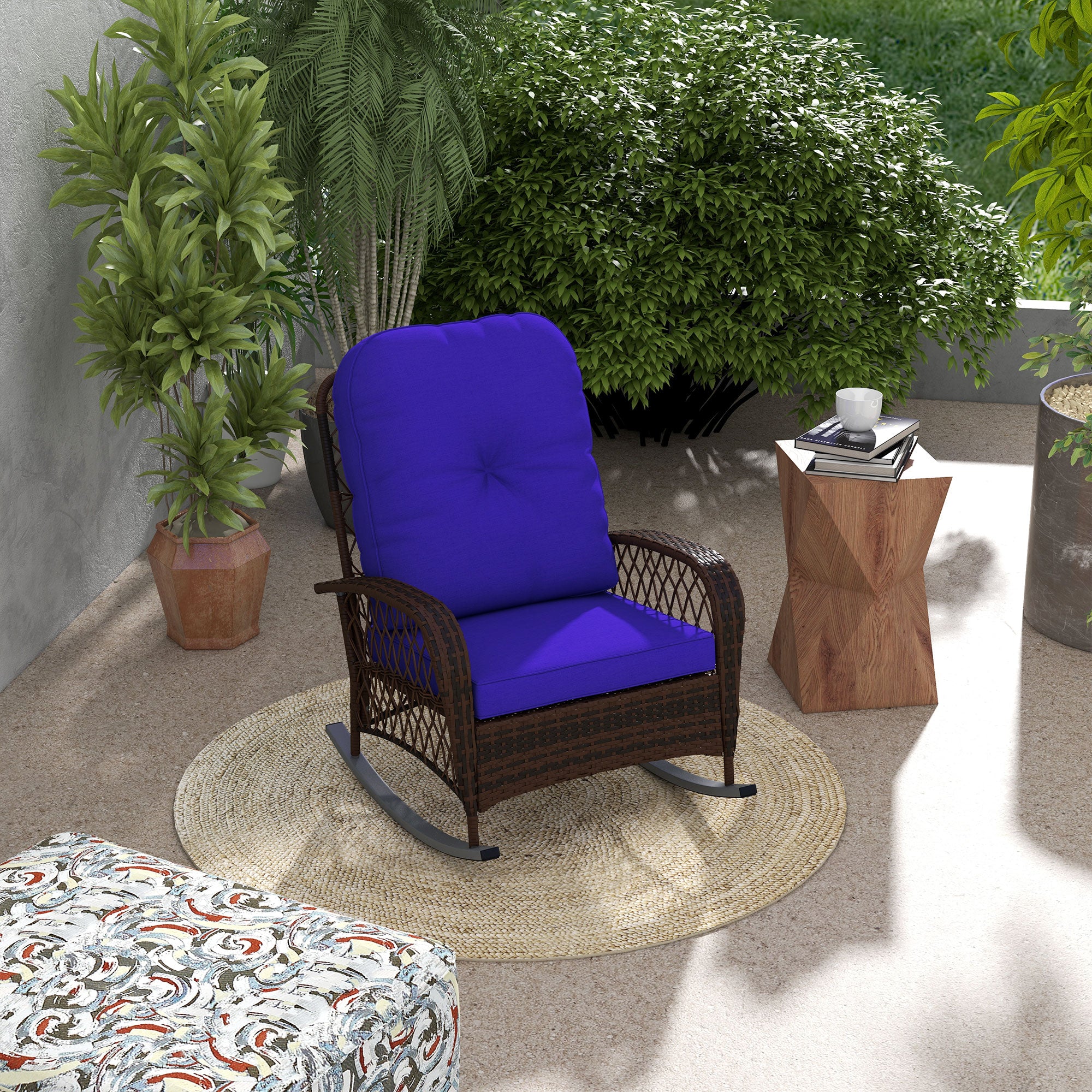 All-Weather Rattan Rocking Chair with Cushions – Indoor/Outdoor Patio Seating