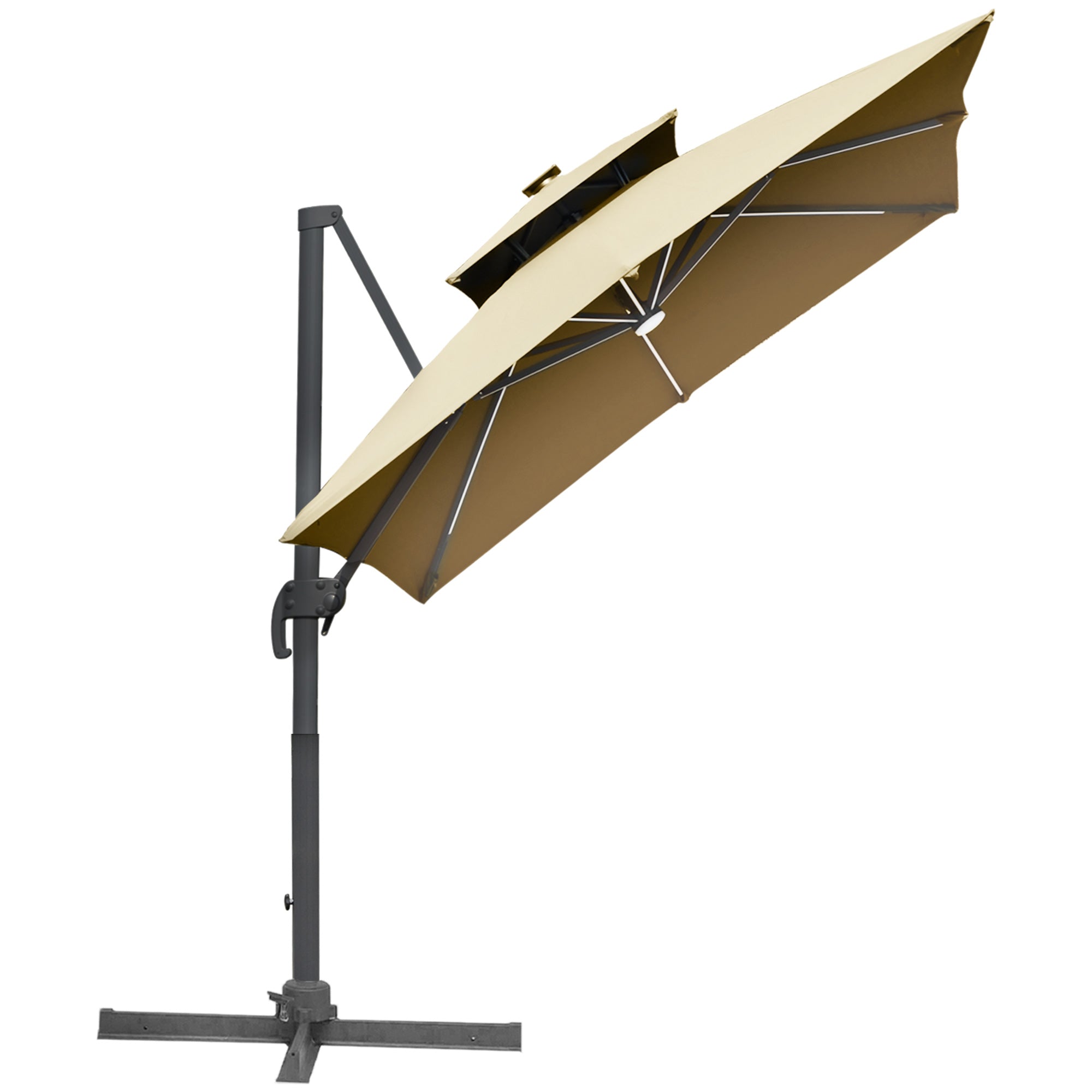 10 ft Cantilever Patio Umbrella with 360° Rotation – Outdoor Offset Umbrella with Crank Lift, Tilt, and Ventilated Double Canopy