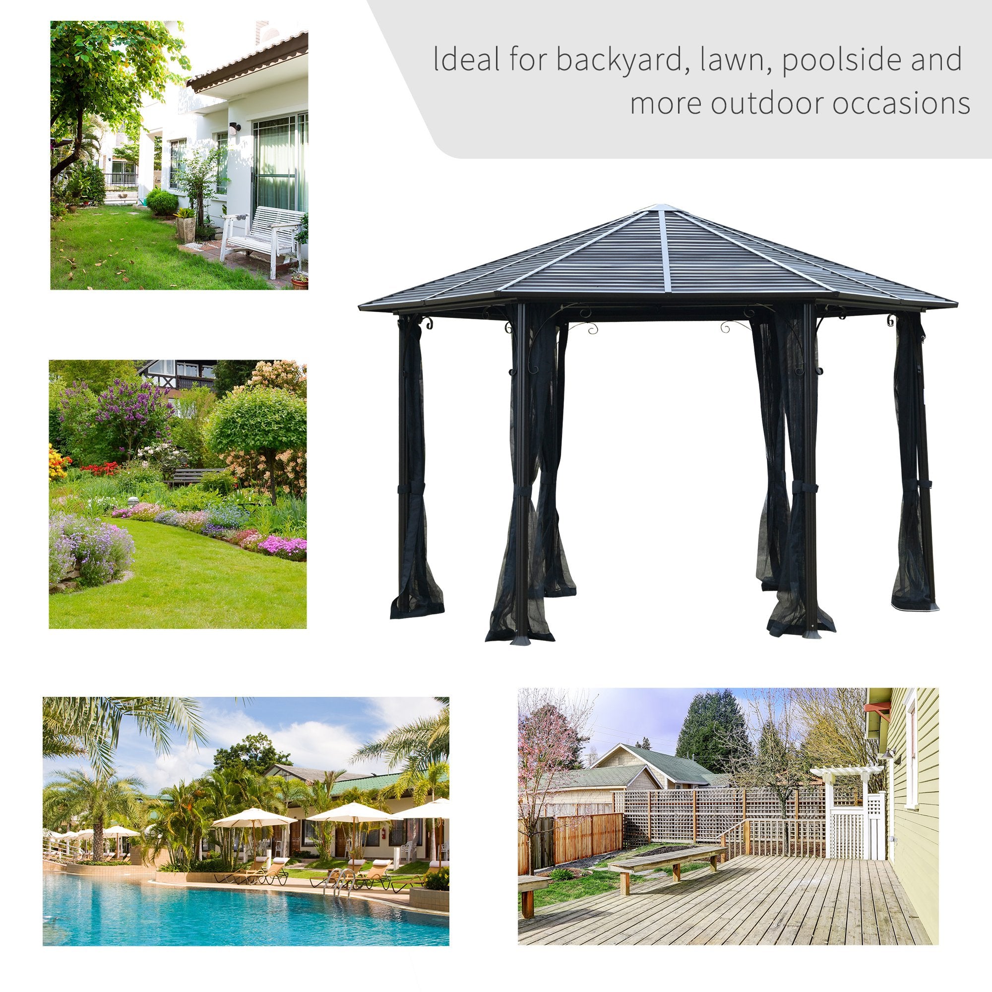 Metal Hardtop Gazebo with Netting and Curtains