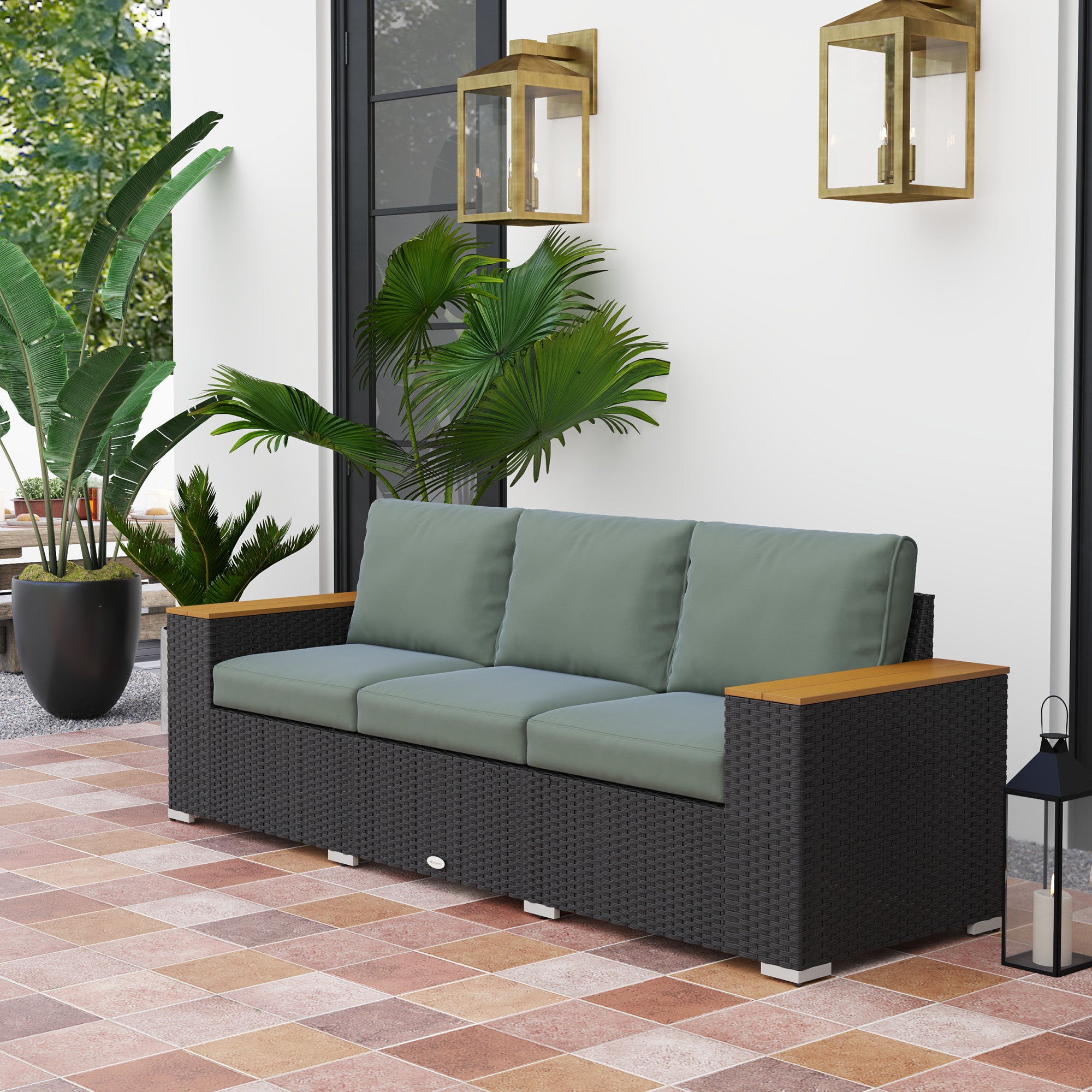 3-Seat Outdoor Wicker Sofa with Cushions
