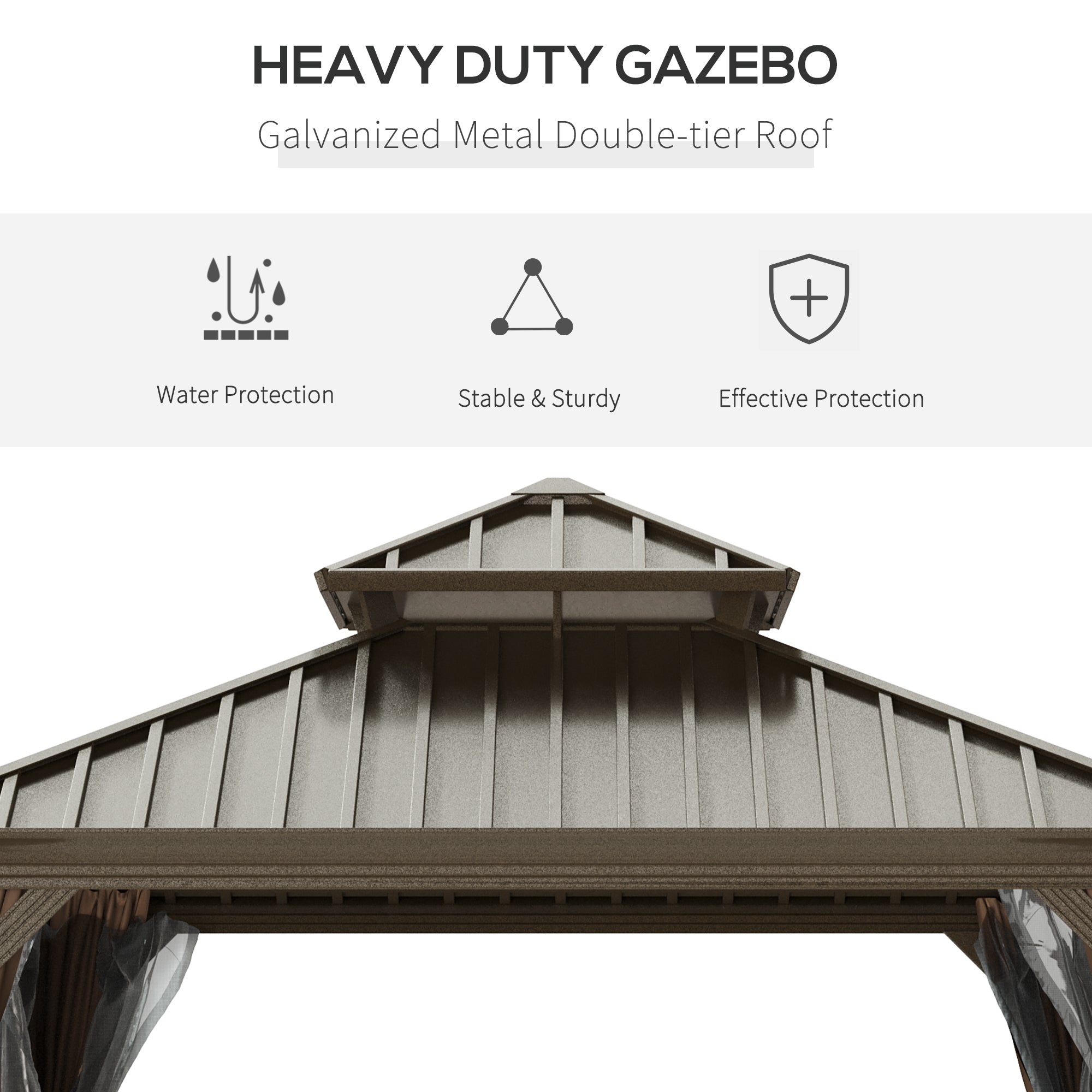 Hardtop Aluminum Gazebo with Curtains & Mesh Netting