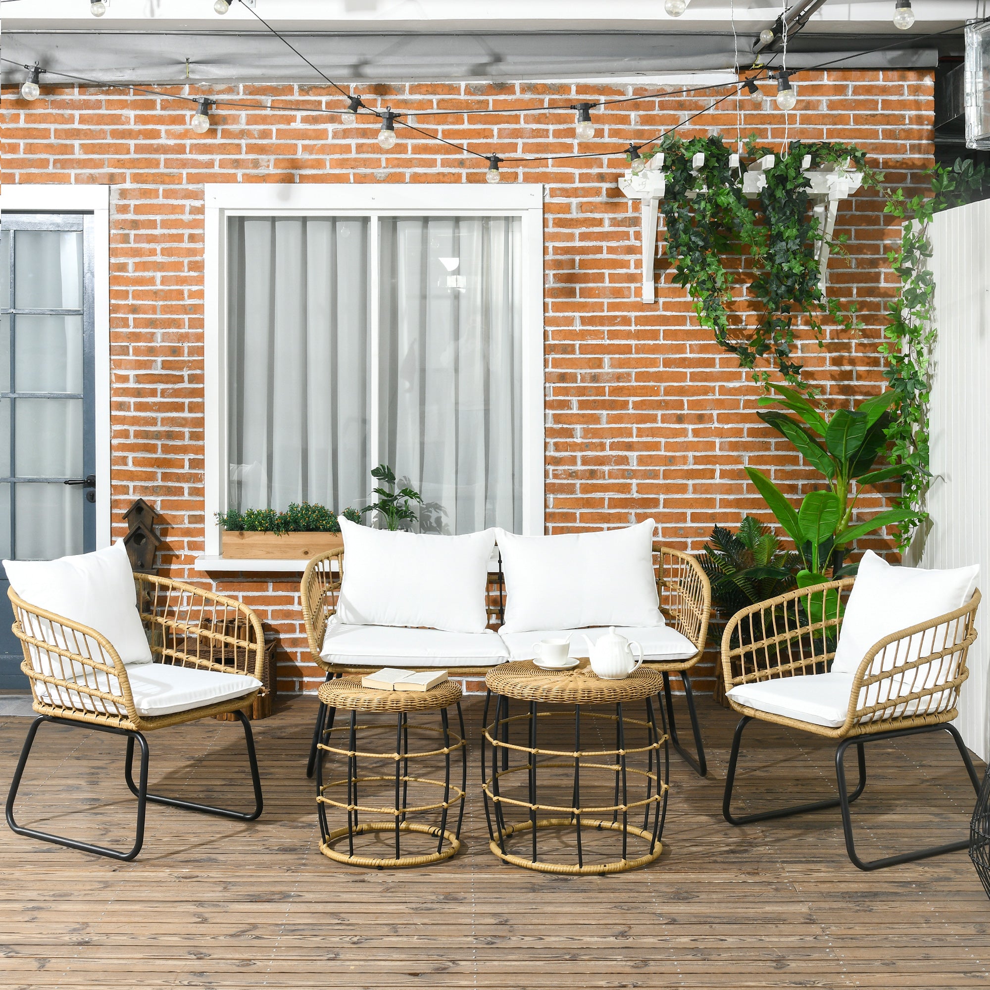 5-Piece Wicker Outdoor Patio Furniture Set with Loveseat, Chairs & Nesting Tables