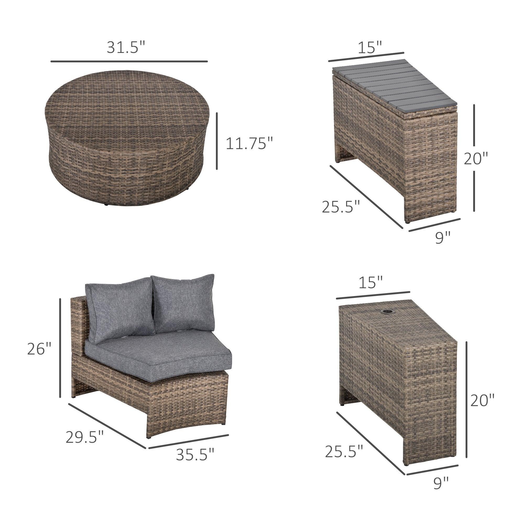 8-Piece Modular Wicker Patio Furniture Set – Outdoor Rattan Sofa with Side Tables, Cushions & Coffee Table