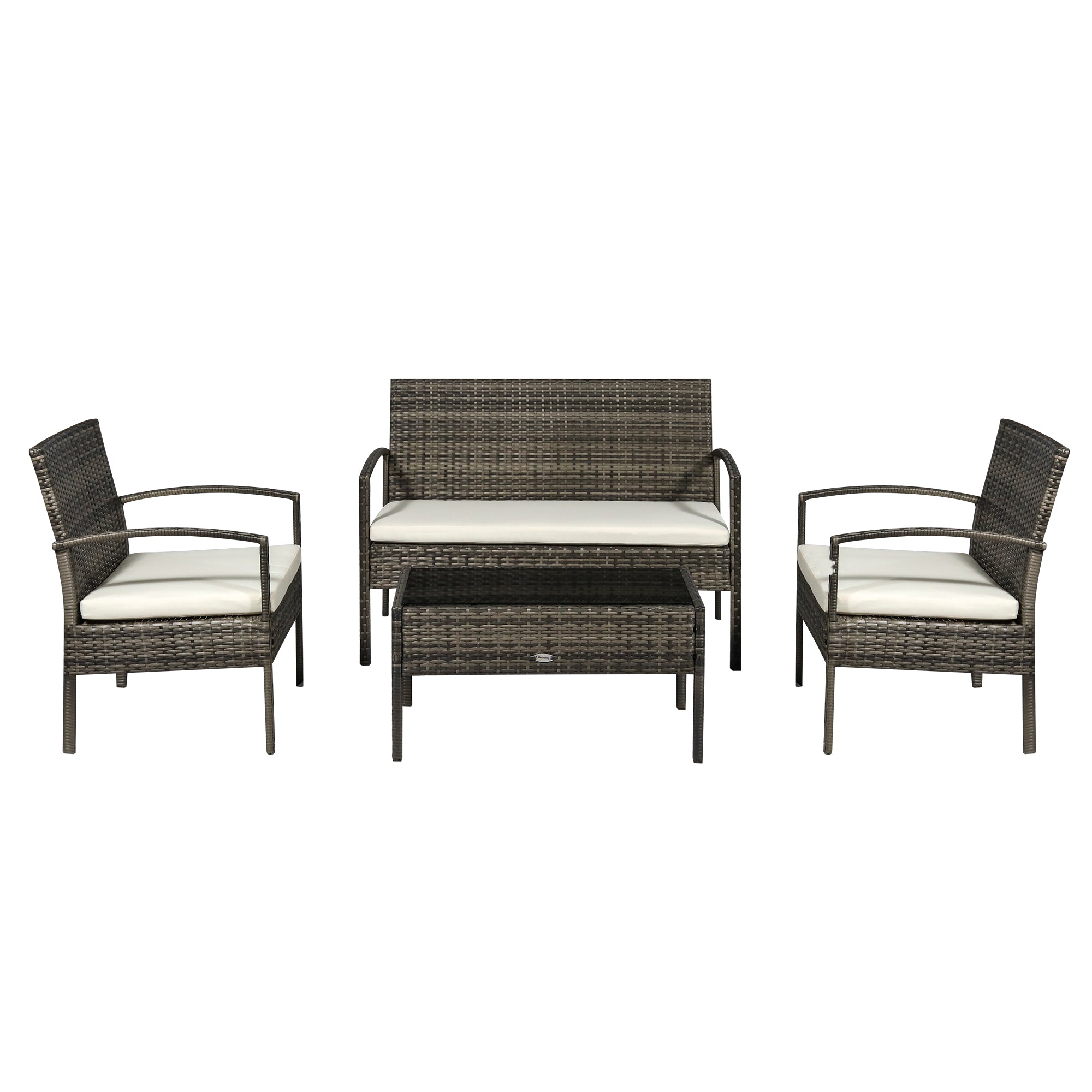 4-Piece PE Rattan Outdoor Furniture Set with Cushions & Coffee Table