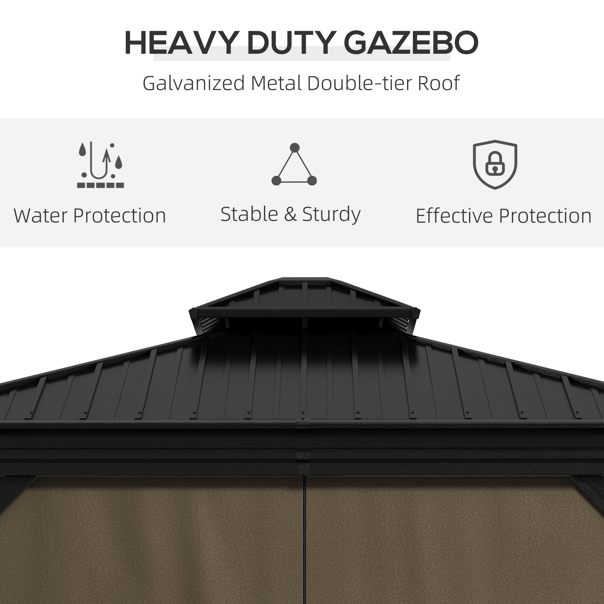 Metal Hardtop Gazebo with Curtains & Mesh Netting