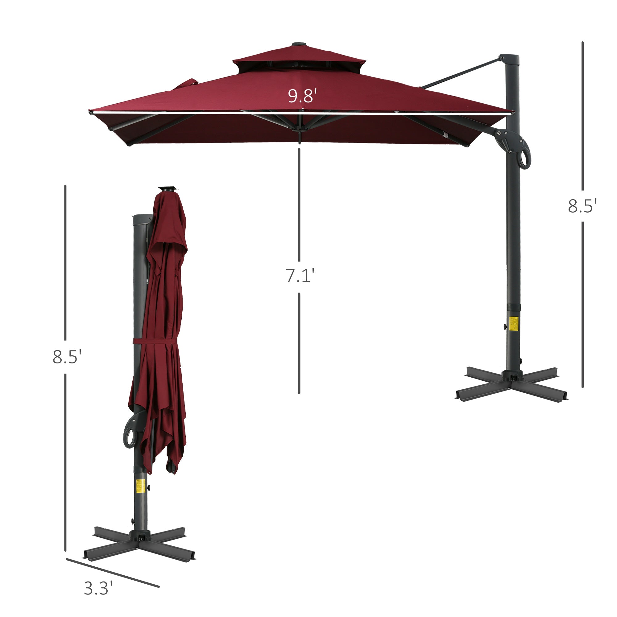 10 ft Cantilever Patio Umbrella with 360° Rotation – Outdoor Offset Umbrella with Crank Lift, Tilt, and Ventilated Double Canopy