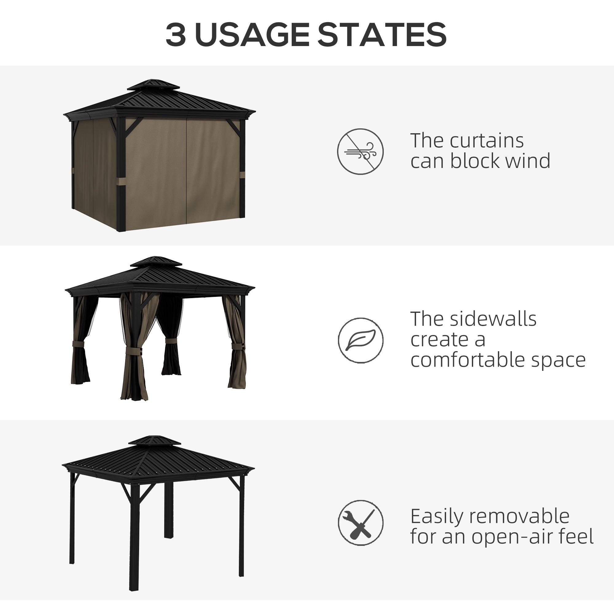 Metal Hardtop Gazebo with Curtains & Mesh Netting