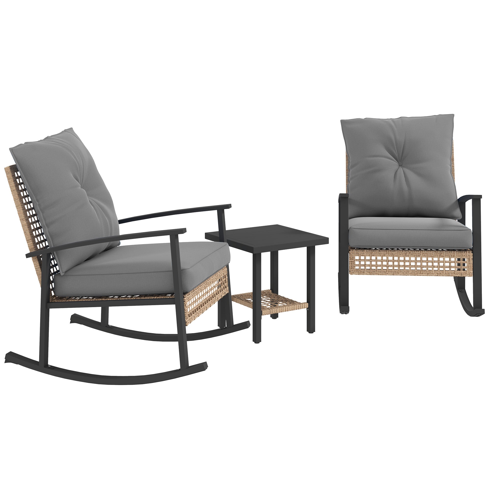 3-Piece Outdoor Rocking Chair Patio Set with Side Table