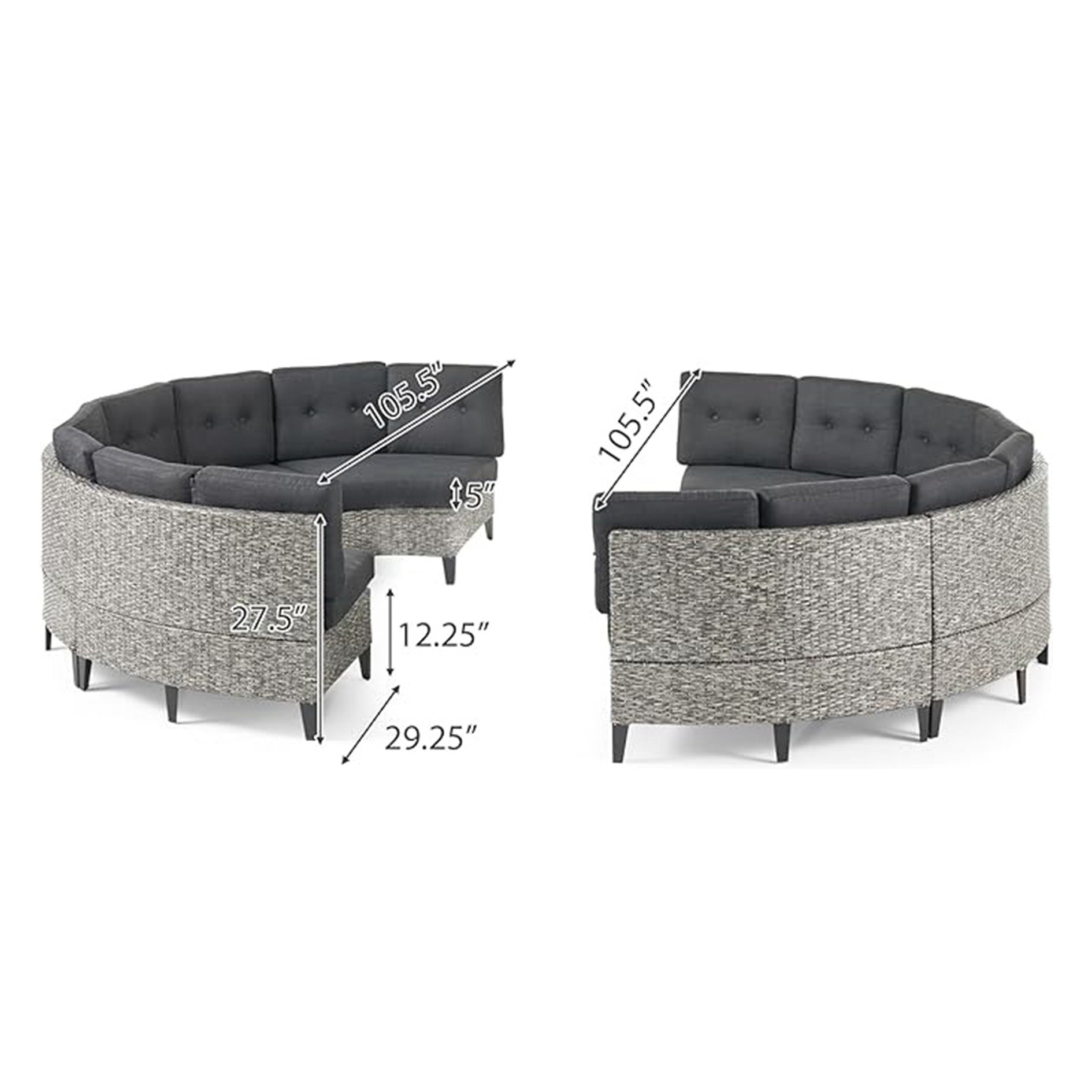 8-Seater Modular Outdoor Half-Circle Rattan Sofa Set – Weather-Resistant Patio Sectional with Cushions